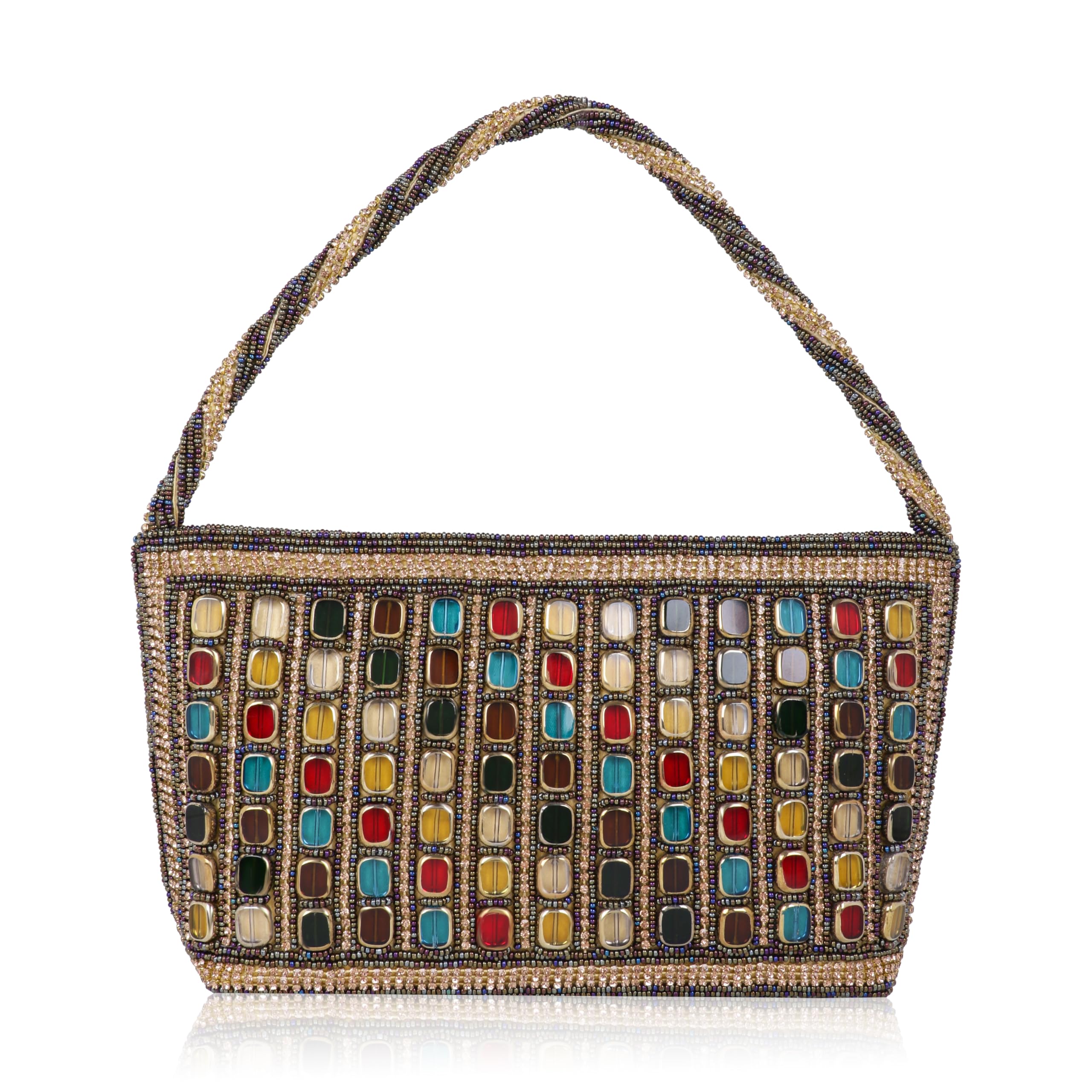 MISHA Talia Mosaic Beaded Zari Hand Work Handbag (Multicolour)