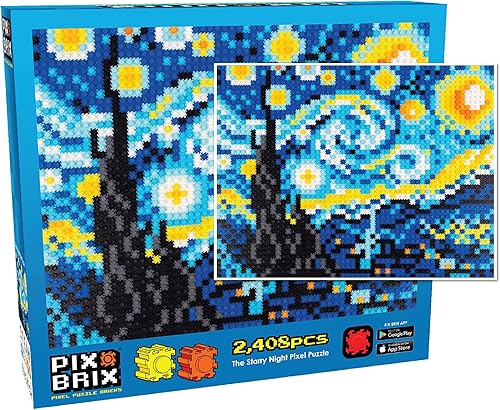 Pix Brix Pixel Art Puzzle Bricks - Rompecabezas de píxeles de noche estrellada  Ladrillos de construcción coloridos patentados, crea construcciones