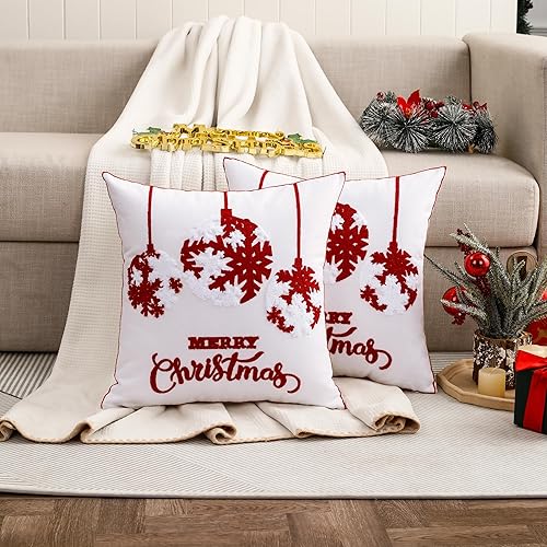 Miniatura 2 de Juego de 2 fundas de almohada de Navidad de 18 x 18 pulgadas, juego de 2 fundas de almohada de Feliz Navidad, decoración del hogar, fundas de cojín