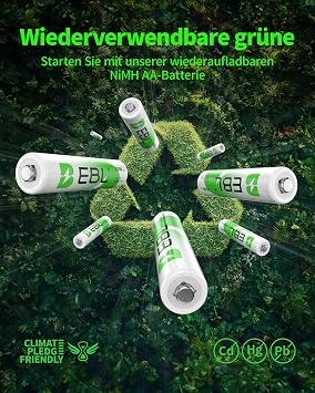 ebl aa battery 2500 mah rechargeable aa batteries type ni-mh pack of 8 1.2 v mignon batteries