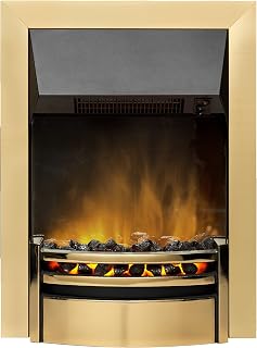 Dimplex Kansas Optiflame Inset Electric Fire, Brass and Black Traditional Style LED Flame Effect With Real Coals and Glowing Embers, 2kW Adjustable Fan Heater with Thermostat, Inset Depth 7cm