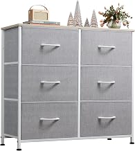 WLIVE Fabric Chest of Drawers with 6 Drawers, Bedroom Chest of Drawers, Sideboard, Steel Frame, Ideal for Living Room, Children's Room, Hallway, Easy to Install, Light Grey