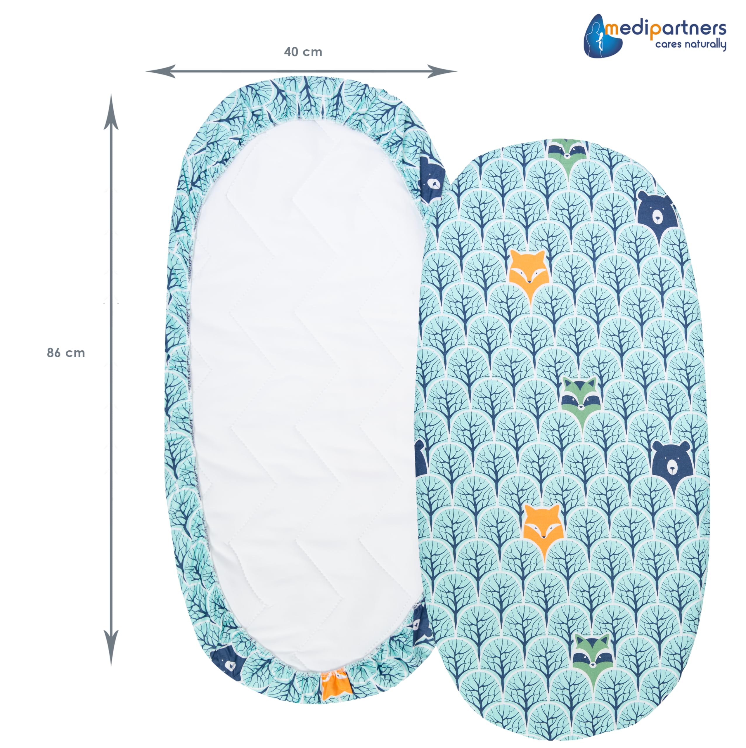Medi Partners Set of 3 pcs. Fitted Sheet Pram 86 x 40 cm 100% Cotton Mattress Protector Baby, Forest-white-grey, Three pack - Image 4