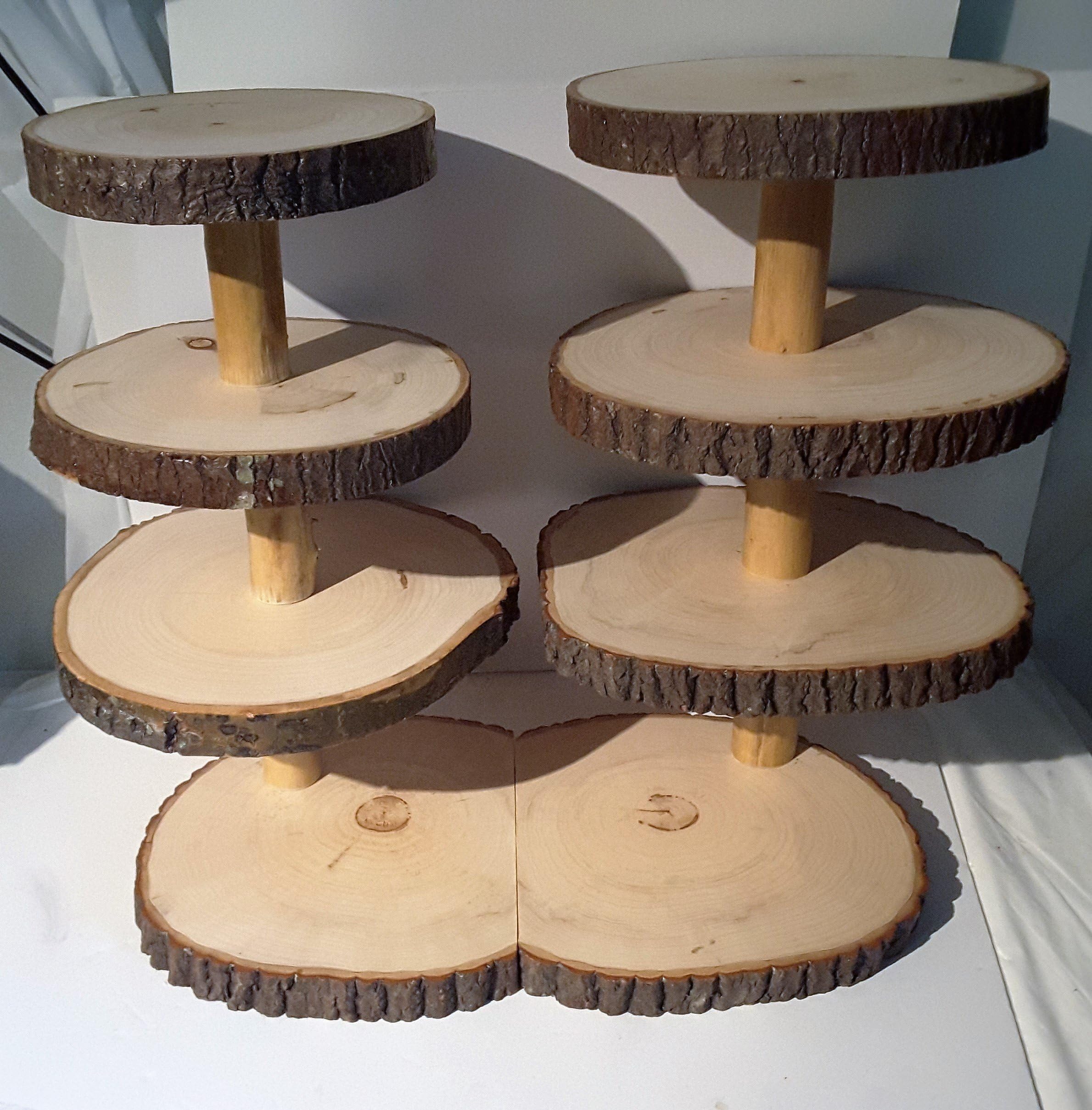 Large Rustic cupcake stand, 7 tier tree slice display stand, wood slice treat stand, rustic wedding décor, bark edge
