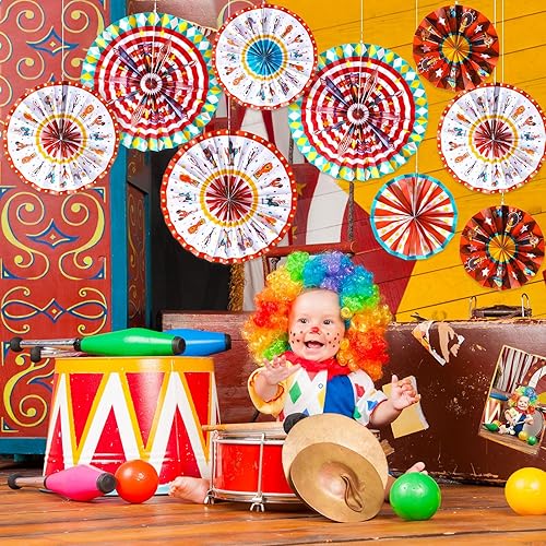 Miniatura 4 de Outus 18 abanicos de papel colgantes de carnaval, decoración de animales de circo, abanicos de papel, decoración de aula, carnaval, tema de circo,