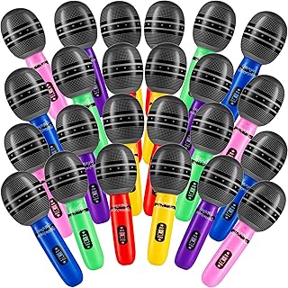 Inflatable Microphones for Parties - (Pack of 24) 10-inch Neon Colors Blow Up Microphone for Kids & Adults, Party Favors, Giveaways, DJ-Props, Photo-Booth, Birthdays, Dance, Sing, Concert Decorations