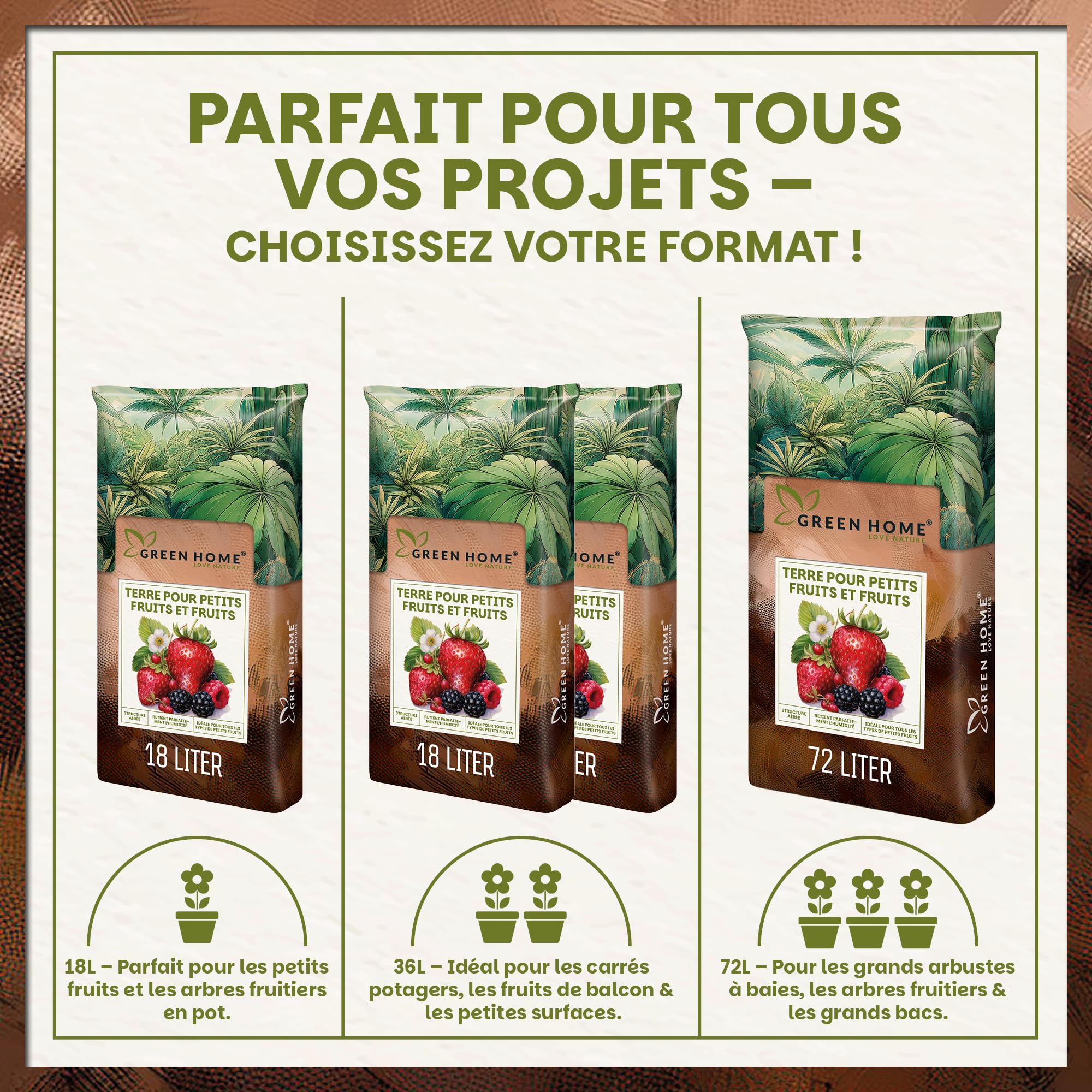 Green Home Terreau Fruits Rouges 18L Bio avec Engrais Longue durée pour fraisiers tomates Potager Balcon carré Potager Jardin Pots bacs Croissance vigoureuse récolte abondante