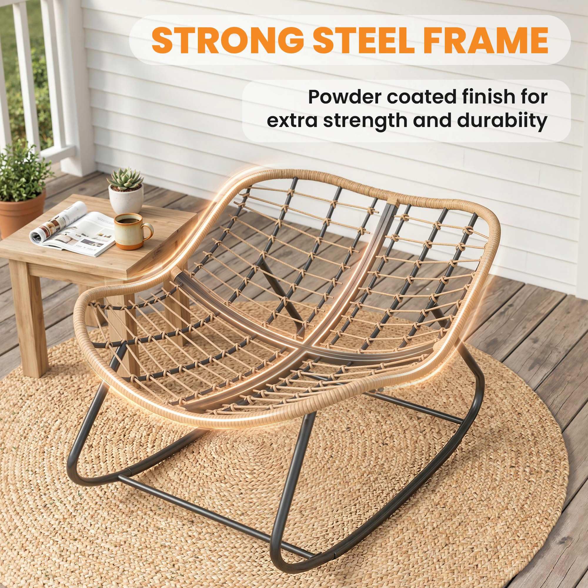 Outsunny Fauteuil à Bascule Papasan, Fauteuil à Bascule Intérieur Extérieur en Résine Tréssée avec Coussin, Chaise Ovale rembourrée en Rotin pour Salon, Jardin, Patio, Balcon, Gris