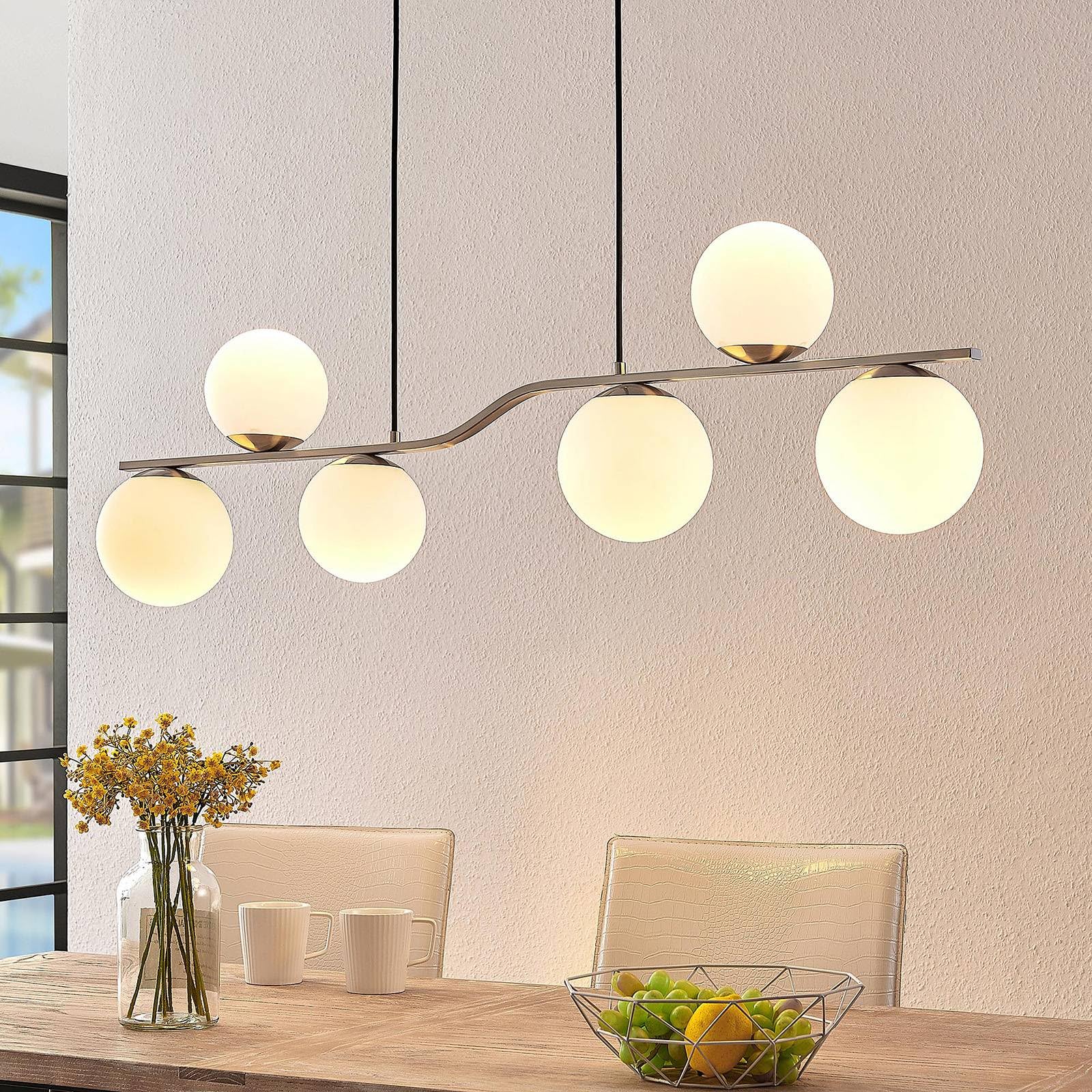 Lindby Lampadario a Sospensione Moderno con 6 Sfere in Vetro, Luci E14 Sospeso Bolle per Cucina Sala da Pranzo Soggiorno Tavolo Ristorante Metallo 110 cm