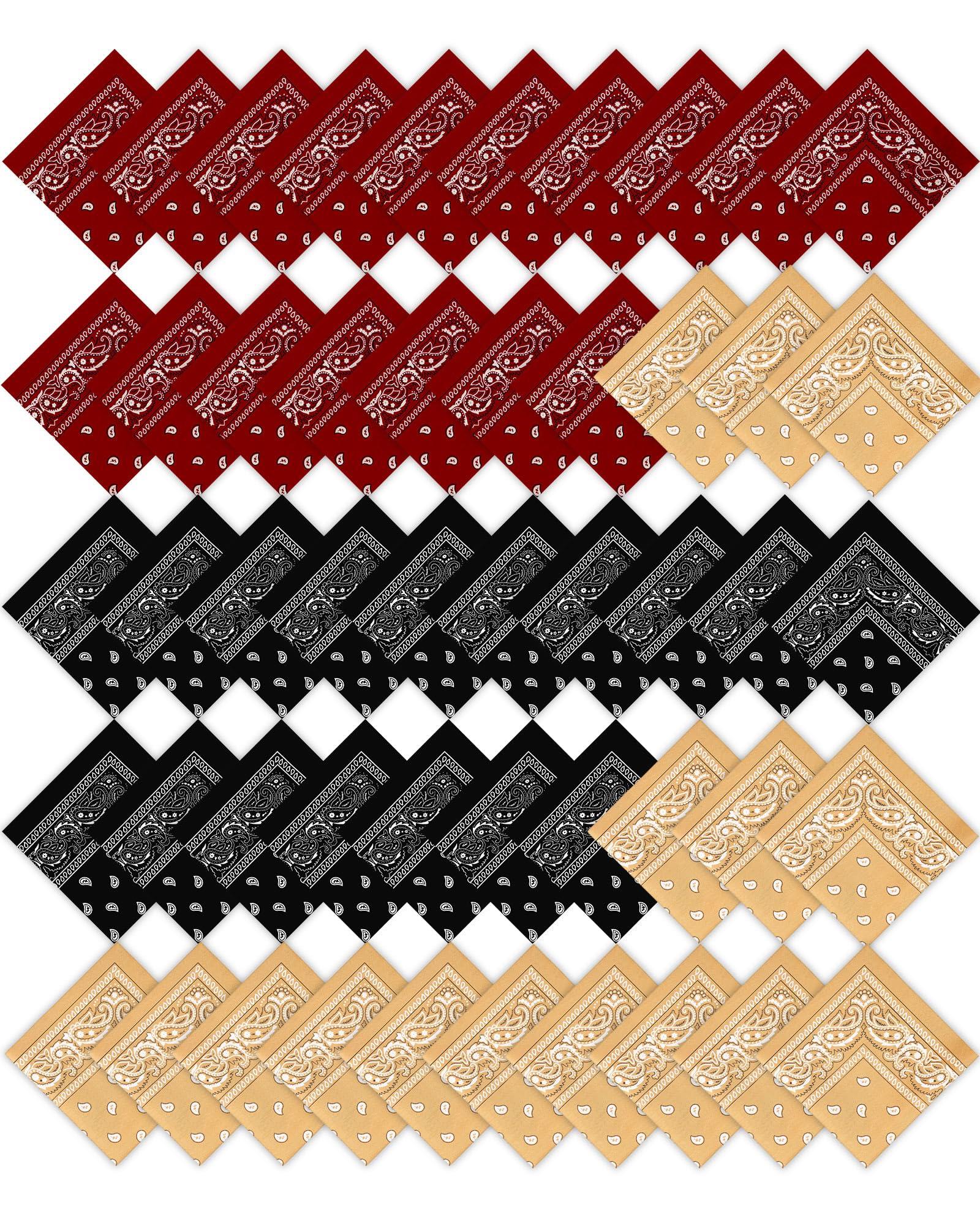 50 Pcs Bandanas Paisley Cowboy Polyester Bandanas Bulk Multi Purpose Headband for Men Women Party Costume