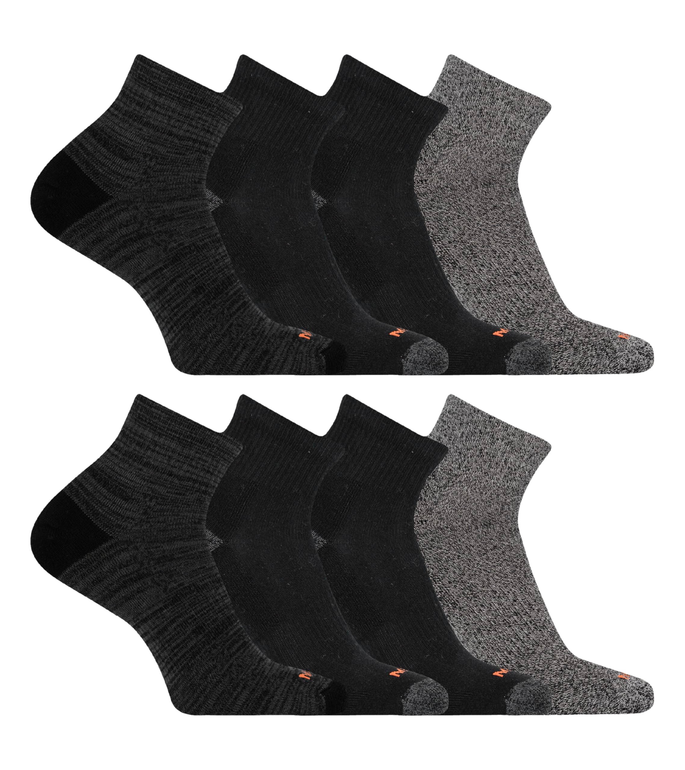 Merrell Unisex Black Midweight Cushion Ankle Quarter Socks 8 Pair Pack, M/L, Medium