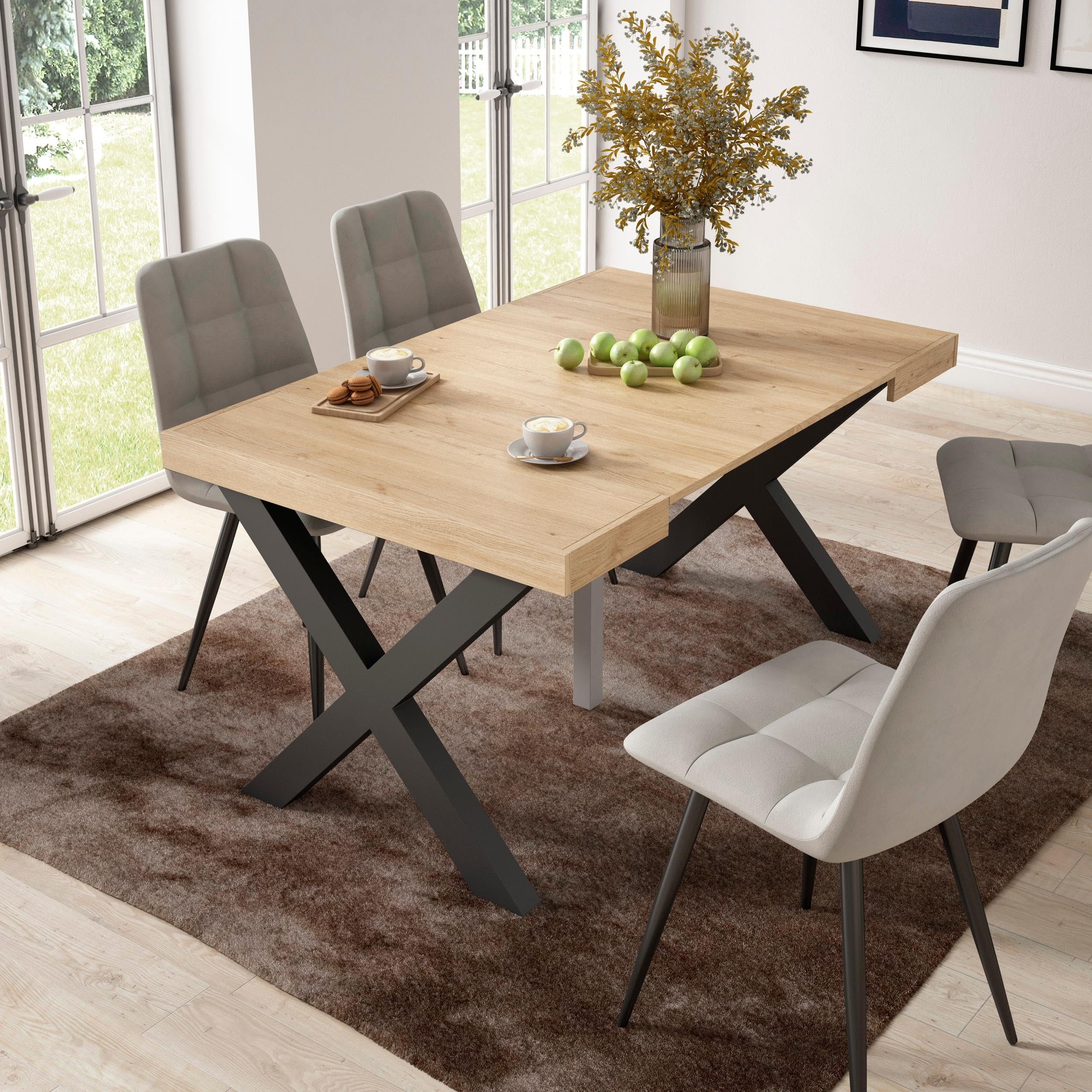 Skraut Home | Table Console Extensible | Console Meuble | 140 | pour 6 Personnes | Pieds Bois Massif | Style Moderne | Chêne