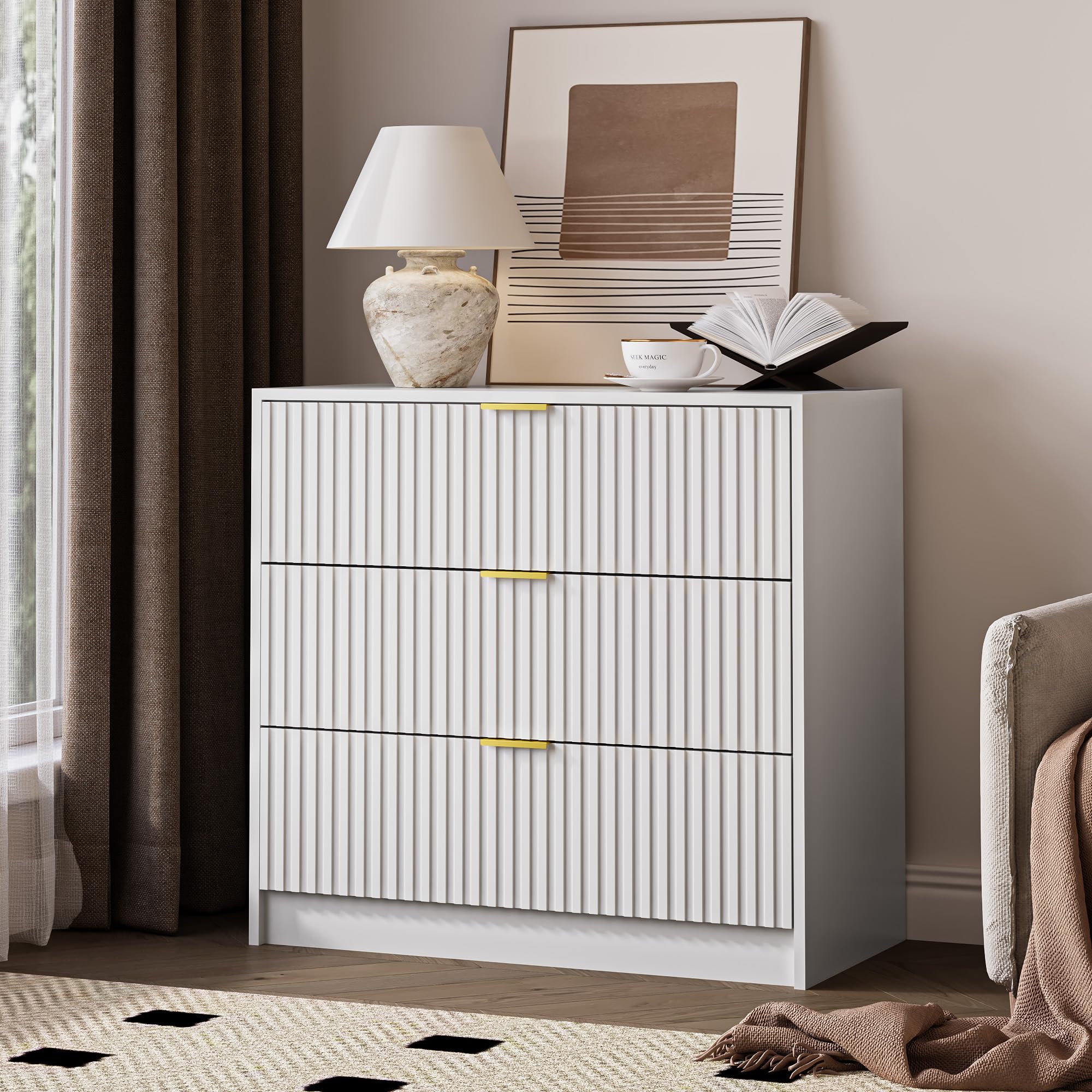 32 inch long dresser Garvee Dresser for Bedroom with 5 Drawers 32 in Wide Modern Chest of Drawers with Metal Handle Dresser TV Stand Wood Drawer Organizer for Bedroom