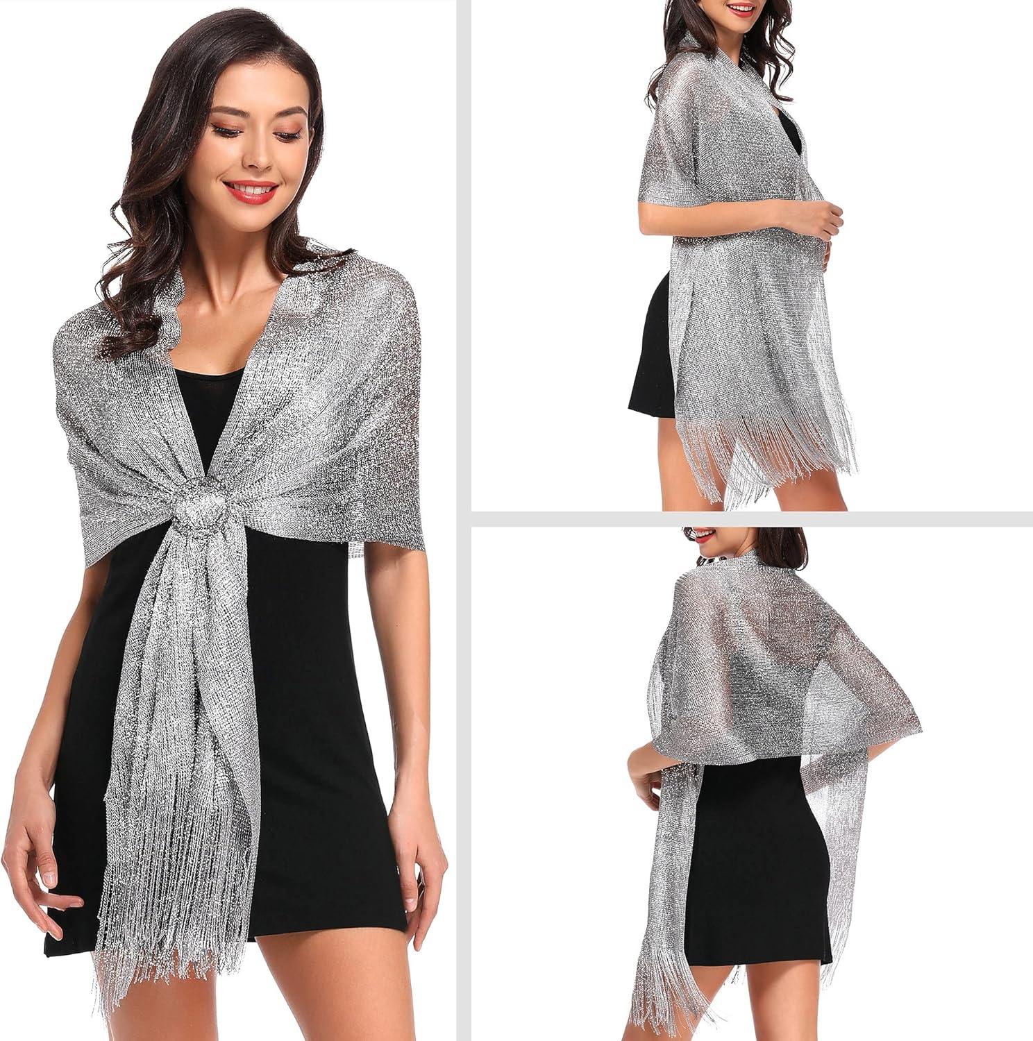 vimate Sparkling Metallic Shawls and Wraps for Evening Party/Wedding/Formal Dresses (With Free Buckle) - Image 3