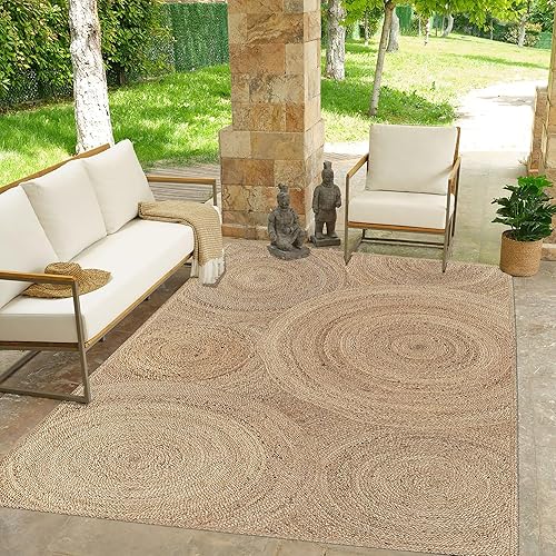 Miniatura 5 de ARTS OF JAIPUR Collection - Alfombra rectangular de 4 x 6 pies, hecha a mano, de yute natural, alfombra trenzada a mano para sala de estar,