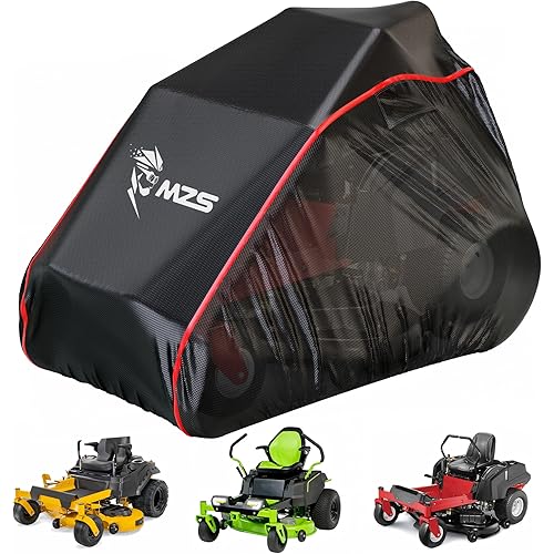 MZS Zero Turn Mower Cover, Heavy Duty Zero Turn Lawn Mower Cover with Storage Bag, Waterproof Lawnmower Covers for Outdoor UV Protection Universal Fits Decks Up to 60" Zero-Turn Mowers Tractor