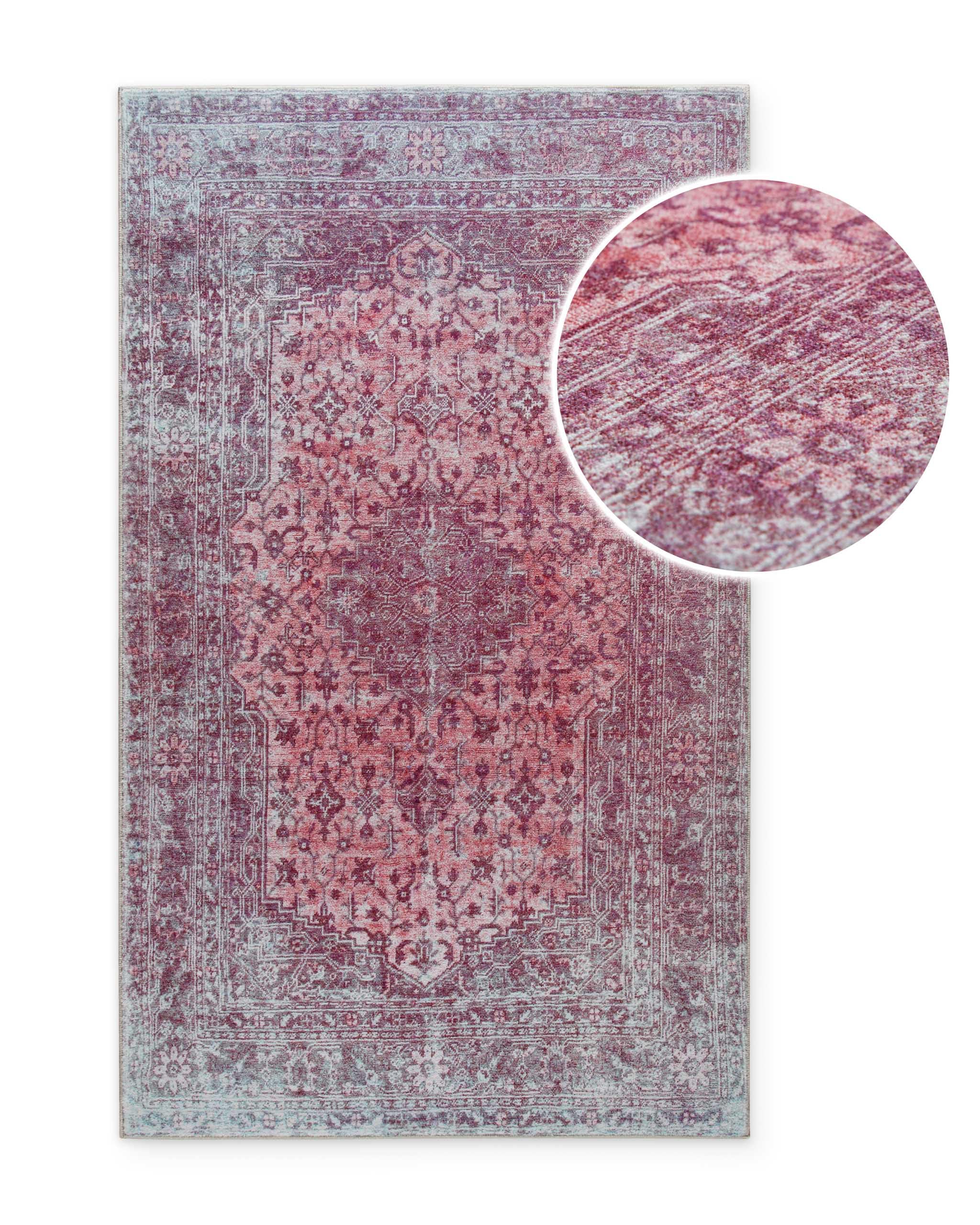Wecon Home Badteppich Ralph, 80 x 150 cm, Pastell violett | orientalisches Vintage Design, rutschfester TPE-Rücken, waschbar bis 30 °C, OEKO-TEX® zertifiziert