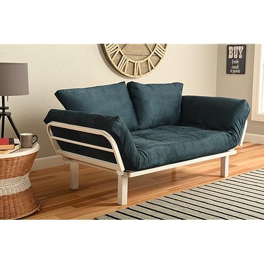 White Metal Frame Small Futon Lounger Furniture for Studio Loft College Dorm Apartments Guest Room Bedroom Covered Patio Sunroom or Porch-Twin Size