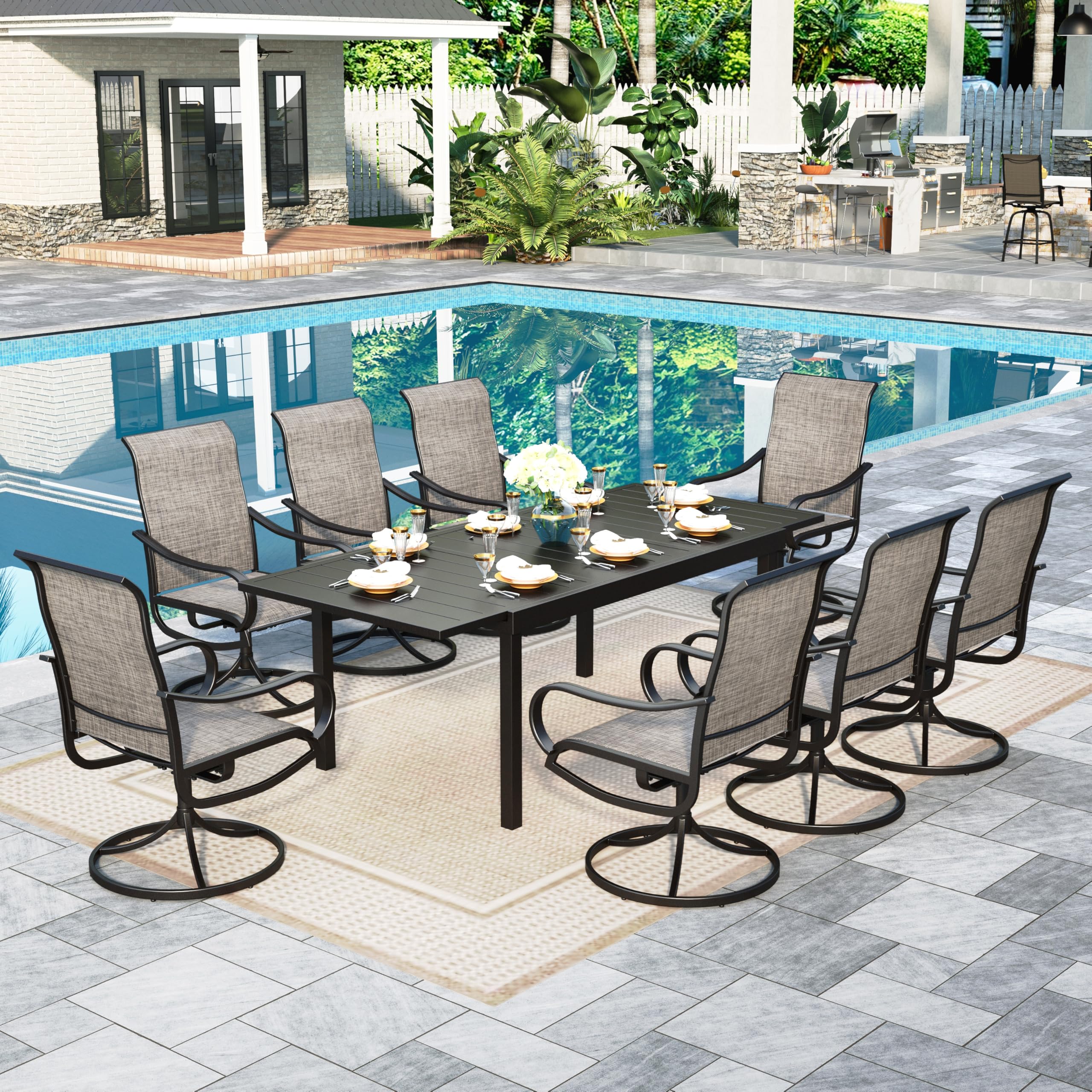 Sophia &amp; William Outdoor Dining Set Patio Dining Sets Patio Table and Chairs Set 9 Pieces Outdoor Dining Table for 8 with Swivel Patio Chairs Patio Set for Garden Pool All Weather Brown