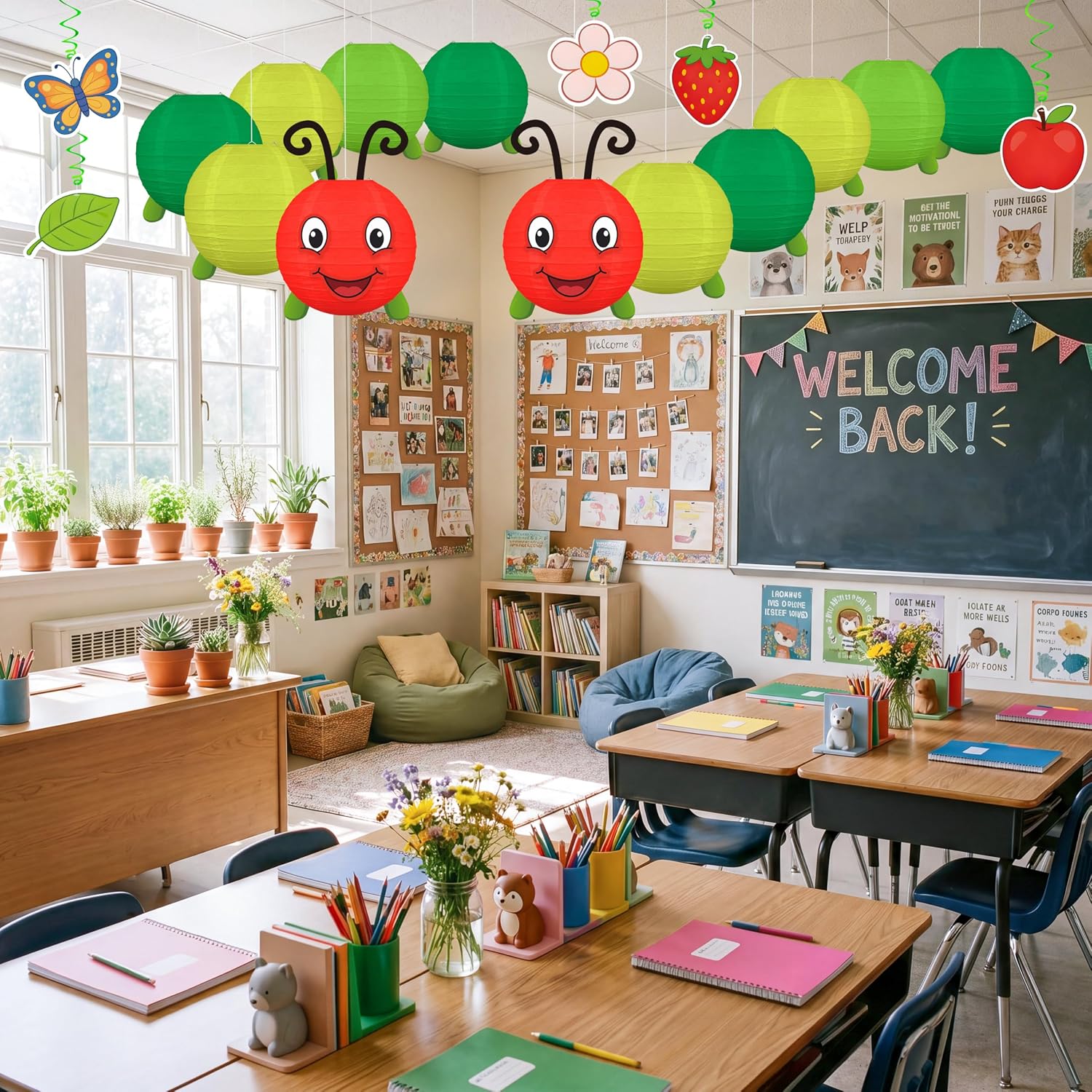 Renbuzhu 17PCS Caterpillar Birthday Decorations Paper Lanterns Hanging Swirls Set Back to School DIY Party Decor Classroom Supplies with Eyes Mouth Feelers Legs（Assembly Needed） image 4