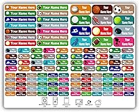 Vista 10 de Etiquetas de nombre personalizadas: diseños de iconos para niños, niñas y niños. 52 etiquetas impermeables para escuela, guardería y campamento.