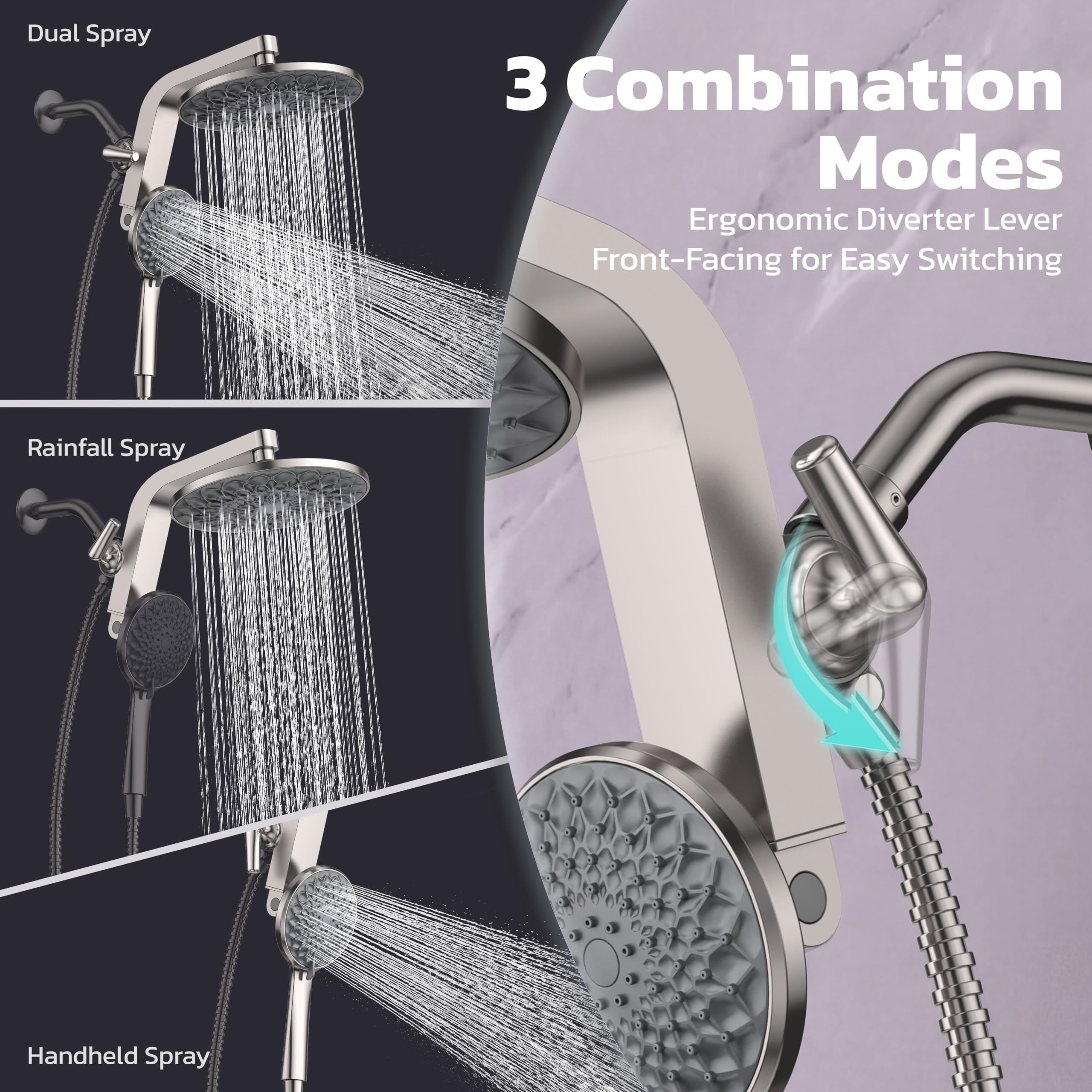 HOPOPRO Rain Shower Head Combo - Rainfall & Handheld -6
