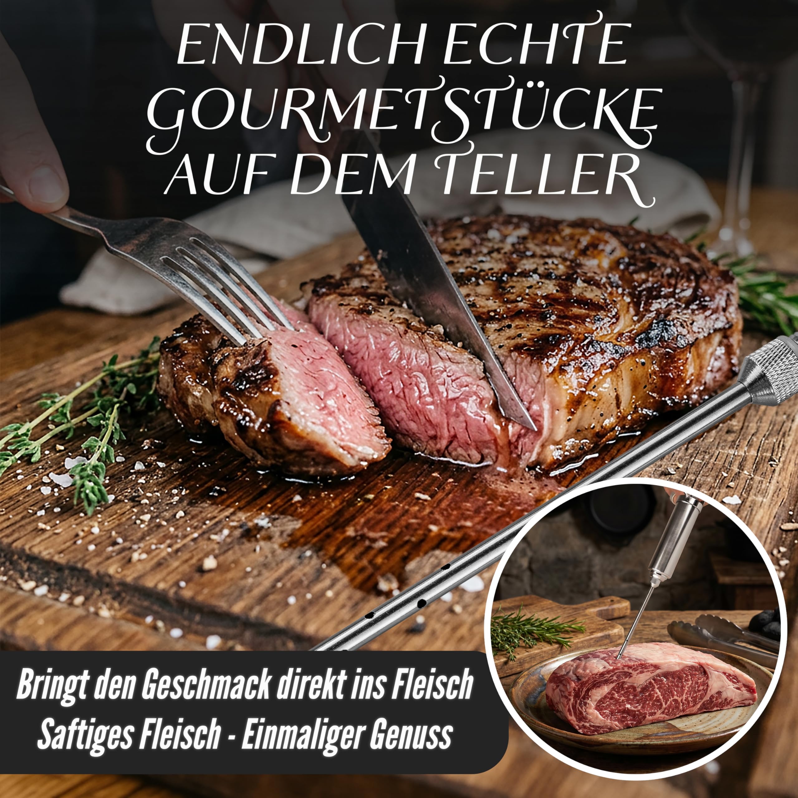 Edelstahl 1x Fleischspritze Marinierspritze Fleisch Spritze Marinadenspritze 60 ml Fassungsvermögen inkl. je 2 Nadeln