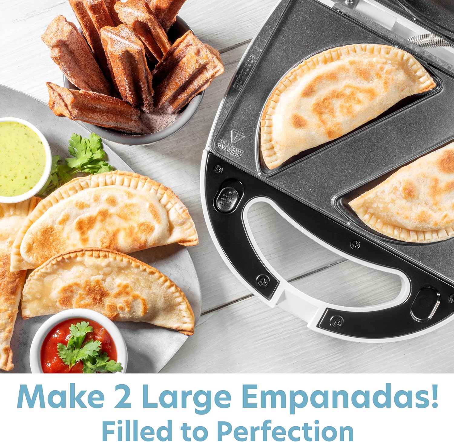 Empanada & Churro Maker Machine- Electric Cooker w 4 Removable Plates- Easier than a Press- Includes Dough Cutting Circle for Easy Measurement, Mexican Dinner Party Night Treat, Dessert Food Supplies