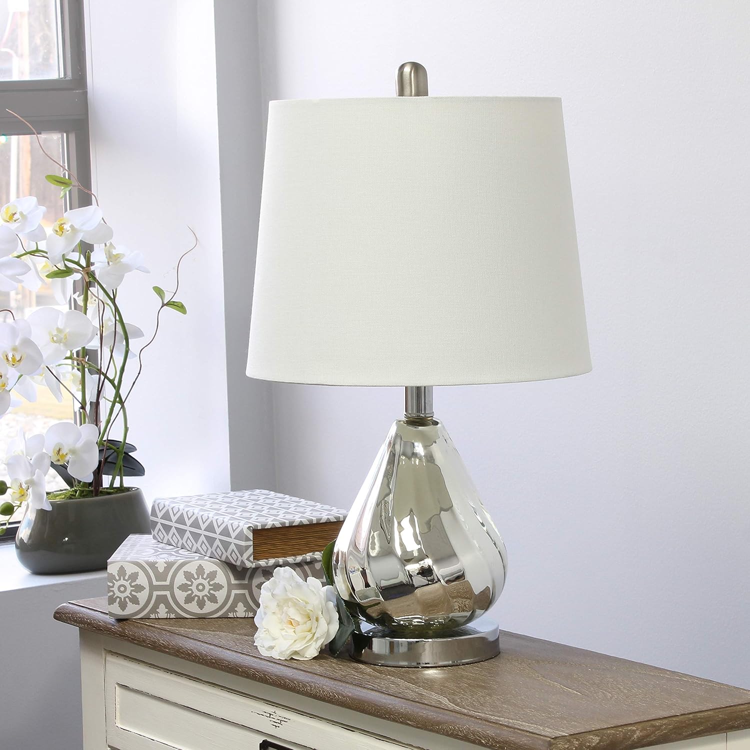 40% Off Discount Elegant Designs LT3319-WHT Ripple Table Lamp, Chrome/White