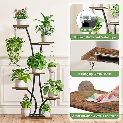 Miniatura 3 de Soporte de plantas MOSTWOGO con luz de crecimiento para plantas de interior, estante de plantas de metal de 6 niveles, estante de plantas
