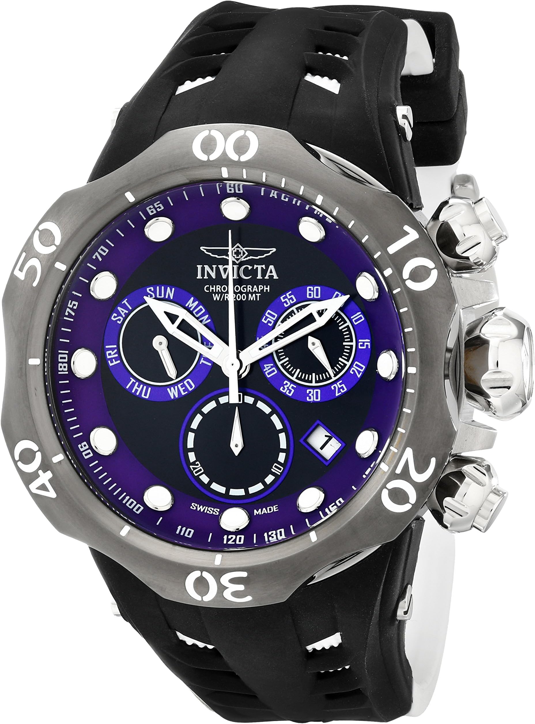 Invicta Men's 16995 Venom Analog Display Swiss Quartz Black and Purple Dial Black and White Silicone Strap Watch