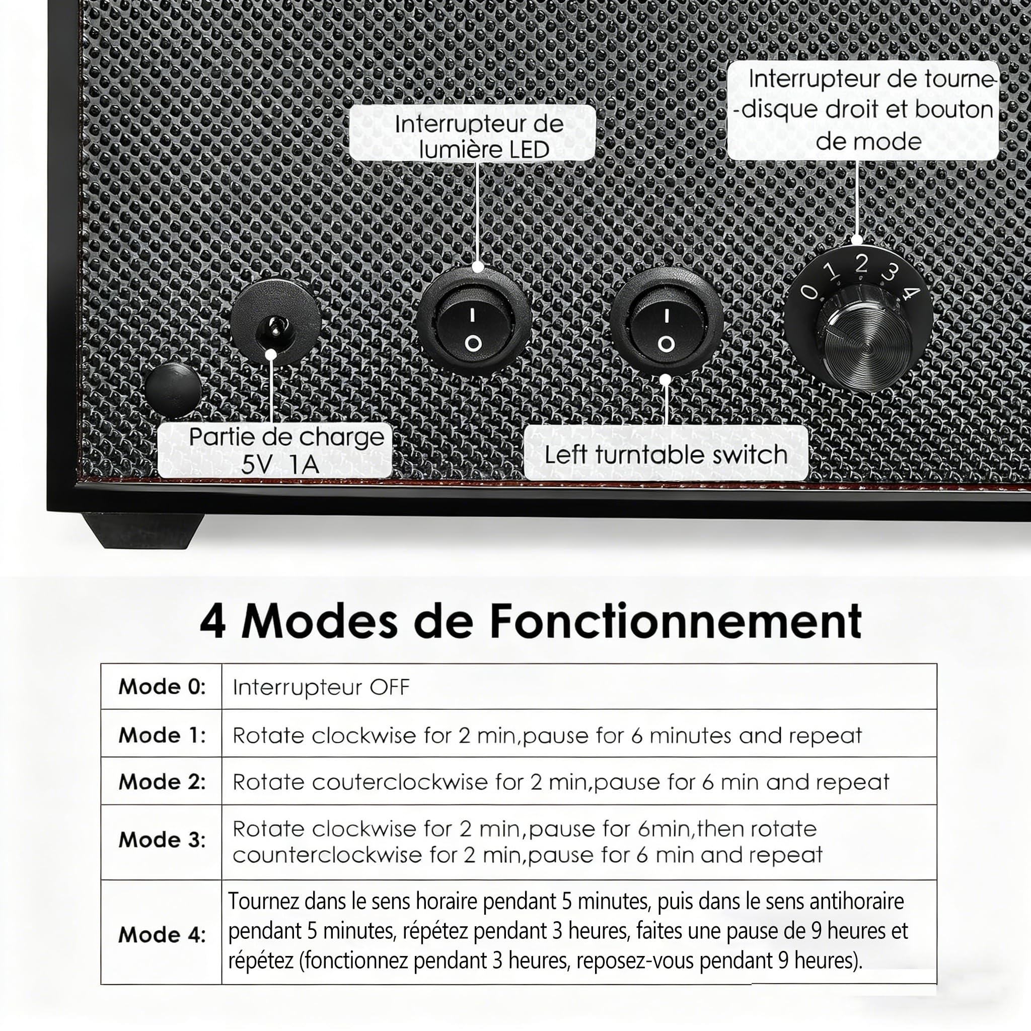 ANWBROAD Remontoir de montre 6 montres avec LED et moteur super silencieux rotateur 4 modes rotatifs Boîte à montres Shaker avec câble USB Cadeau UJWW003Y