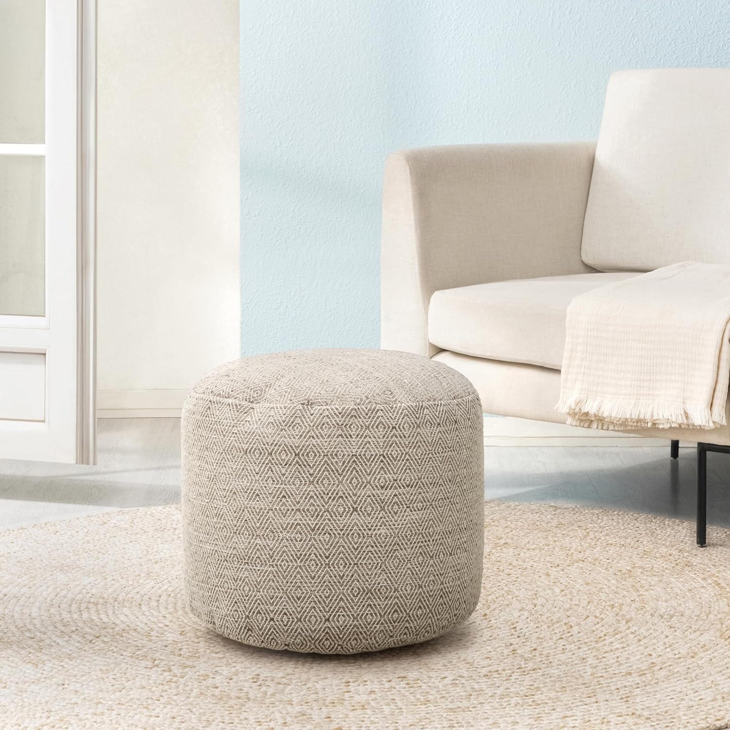 Anji Mountain Pouf Ottoman Foot Rest, Handmade Ottoman Pouf, Comfortable Foot Stool, Decorative Floor Seating for Living Room Decor, Bedroom & Home Décor Accent - Stone