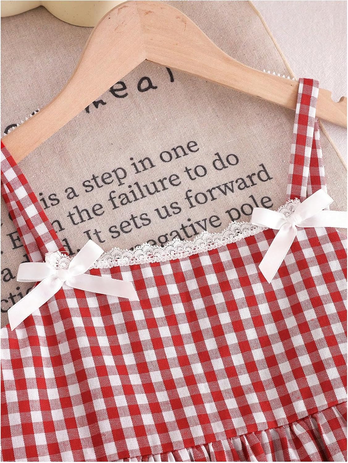 Girl's Preppy Checkered Camisole Tops Lace Bowknot Sleeveless Peplum Tank Top - Image 4