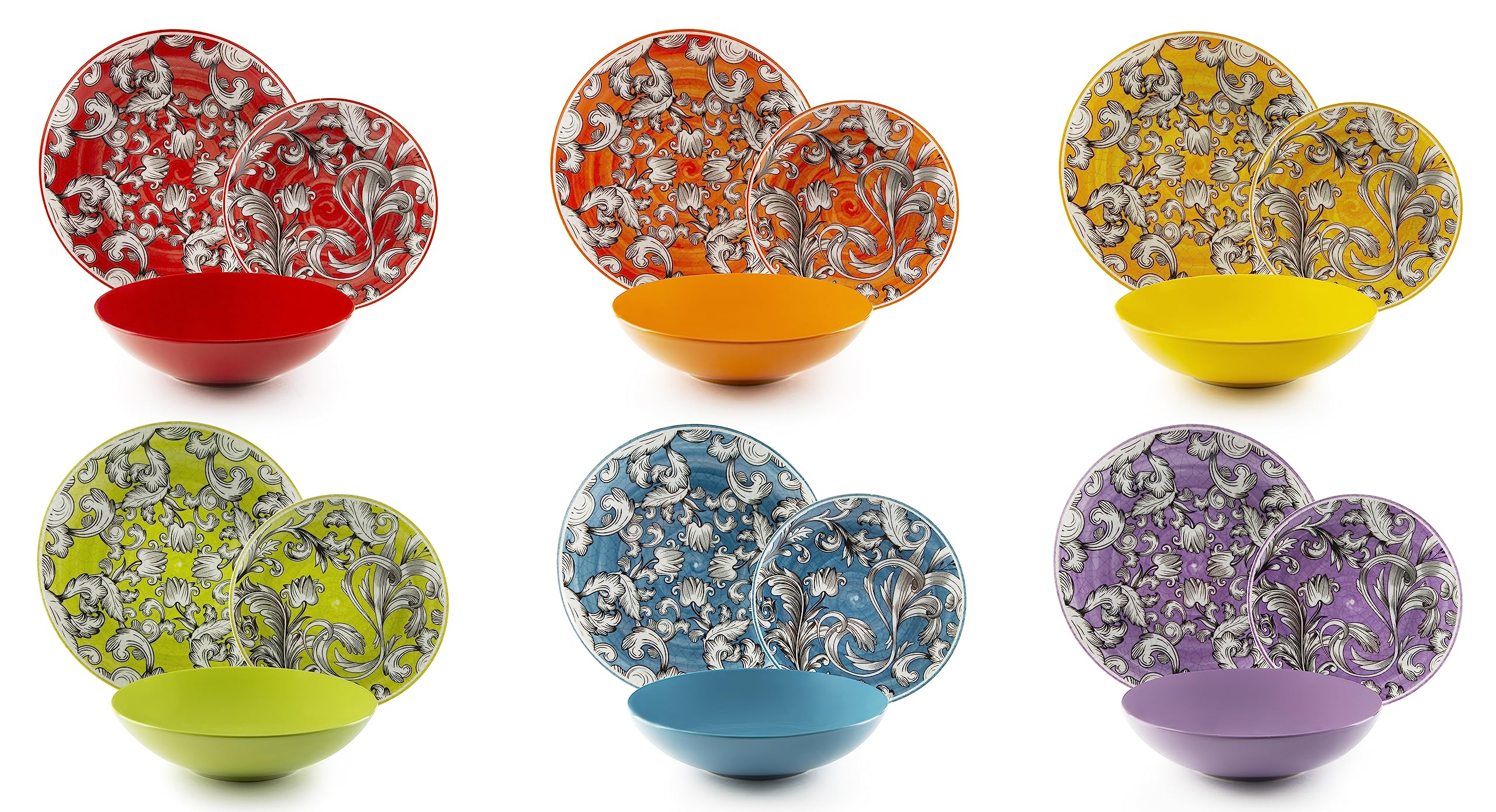 Excelsa Scirocco 18-Piece Dinner Set, Porcelain and Stoneware, Multicolour Decoration, 6 People