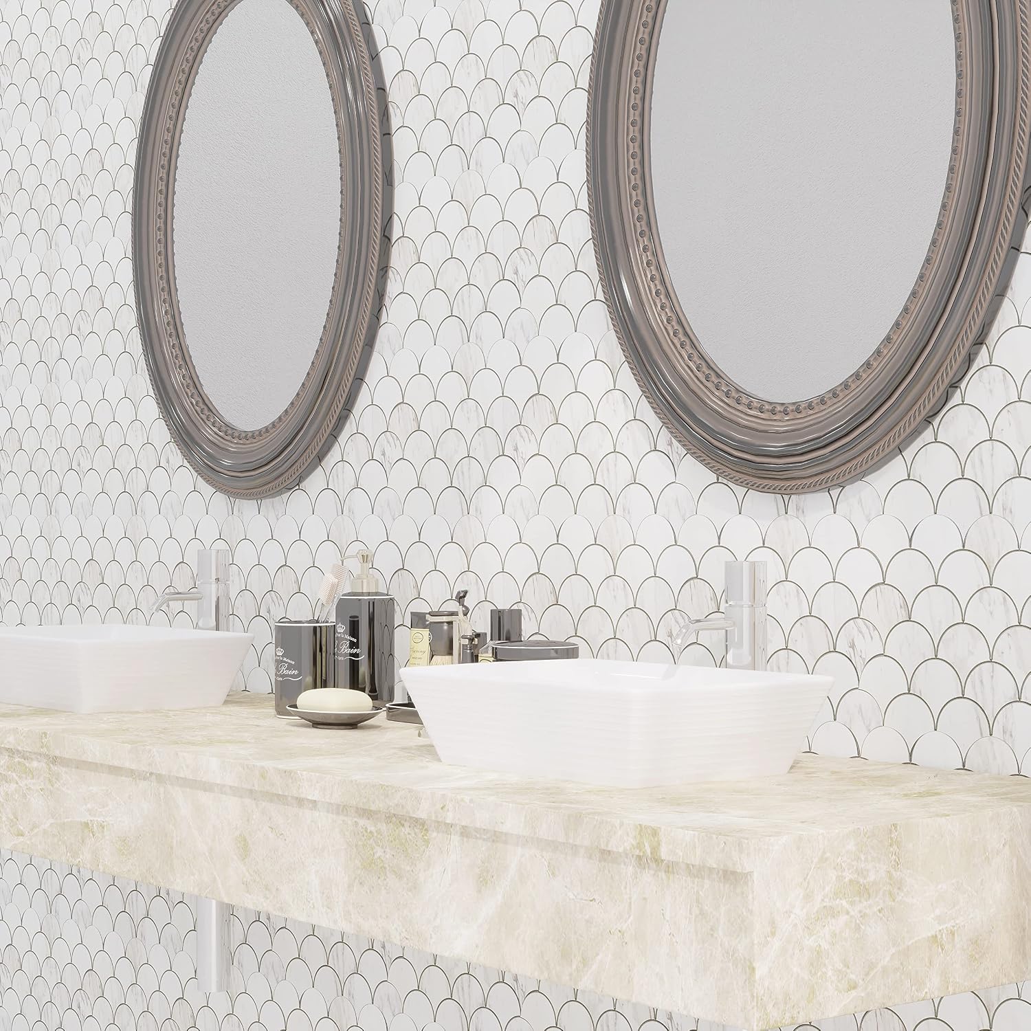 Polished Stone Composite Peel and Stick Mosaic Tile