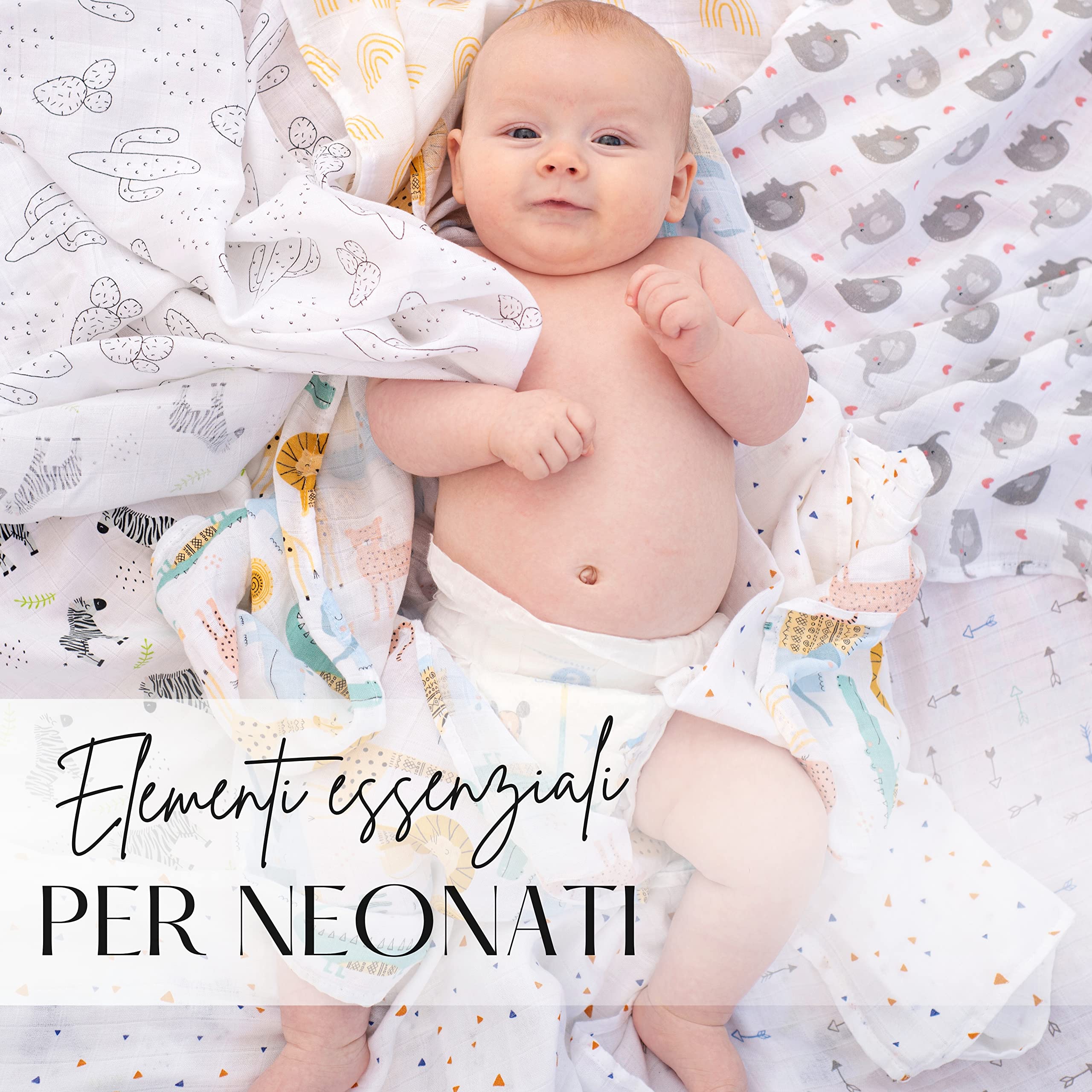Mussola Neonato in Cotone 70x70 - 60% Fibra di Bambù 40% Cotone - Garze Morbide e Traspiranti per Neonati