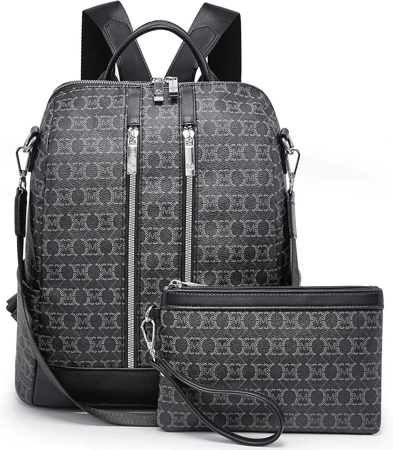 Backpack Purse for Women Vegan Leather Travel Backpack with Wristlet, Designer Convertible Shoulder Bag Satchel Handbag, Lightweight Fashion Backpack with Wide Strap, Black