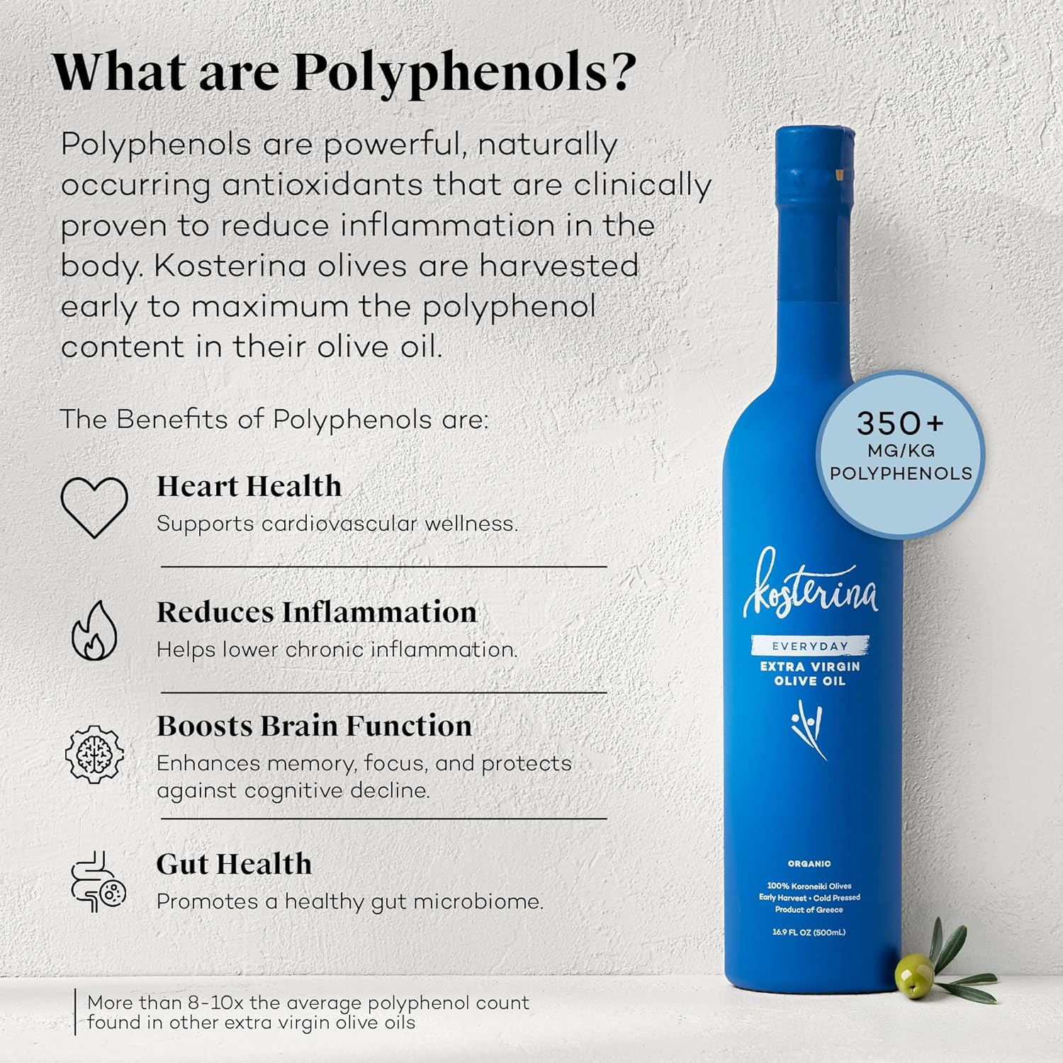 Kosterina - Everyday Organic Extra Virgin Olive Oil, High Heat Cooking Greek EVOO, Made from 100% Pure Early Harvest Koroneiki Olives, Natural Superfood, Polyphenol Rich, High Antioxidants (16.9 oz) - Image 4