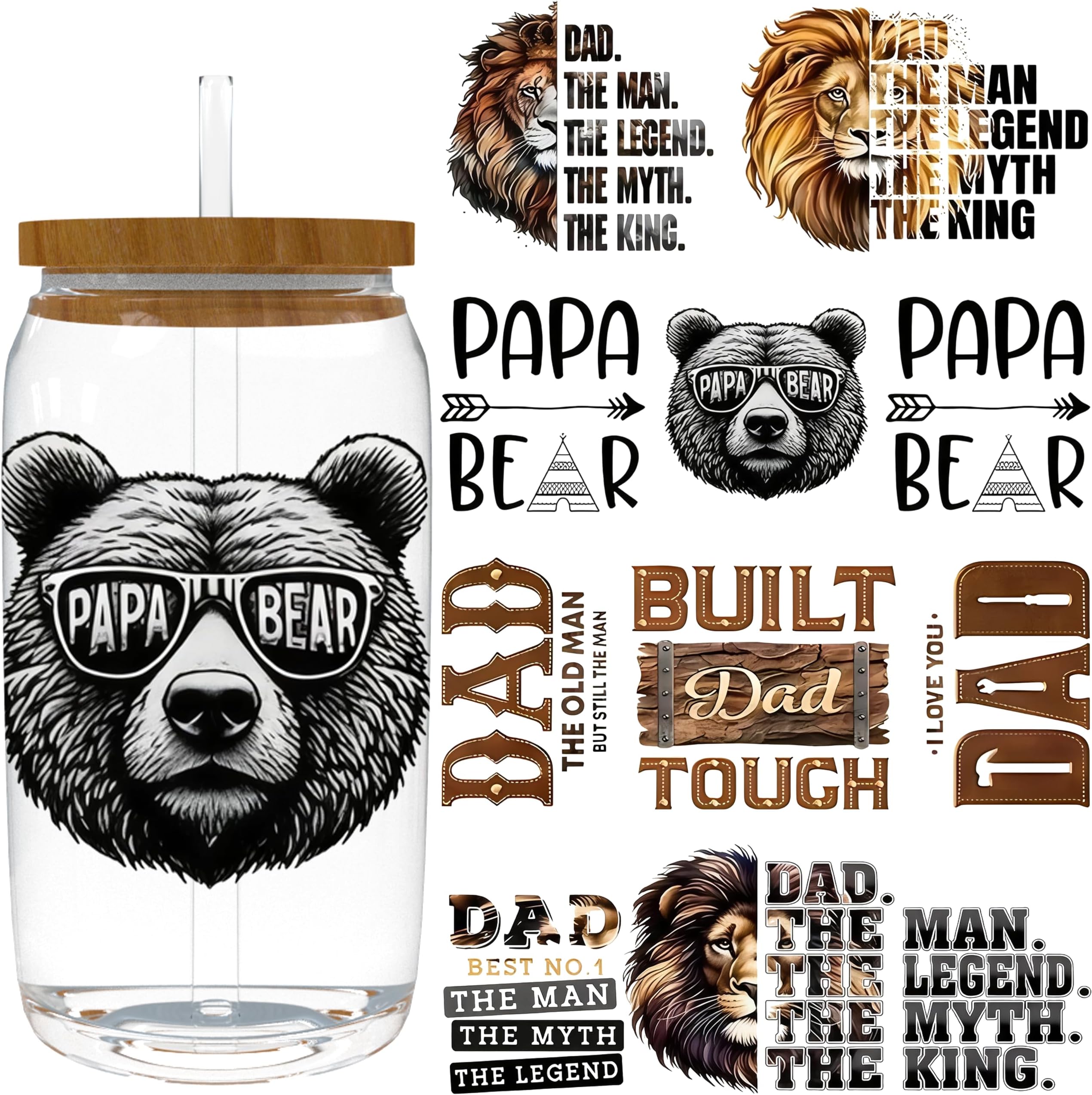 4 Sheets 16oz UV DTF Cup Wrap - Removable - DIY UV DTF Transfer Papers for Mug Cups,Notebook - Easy-Peel UV DTF Transfers for Smooth Surfaces (Lion)