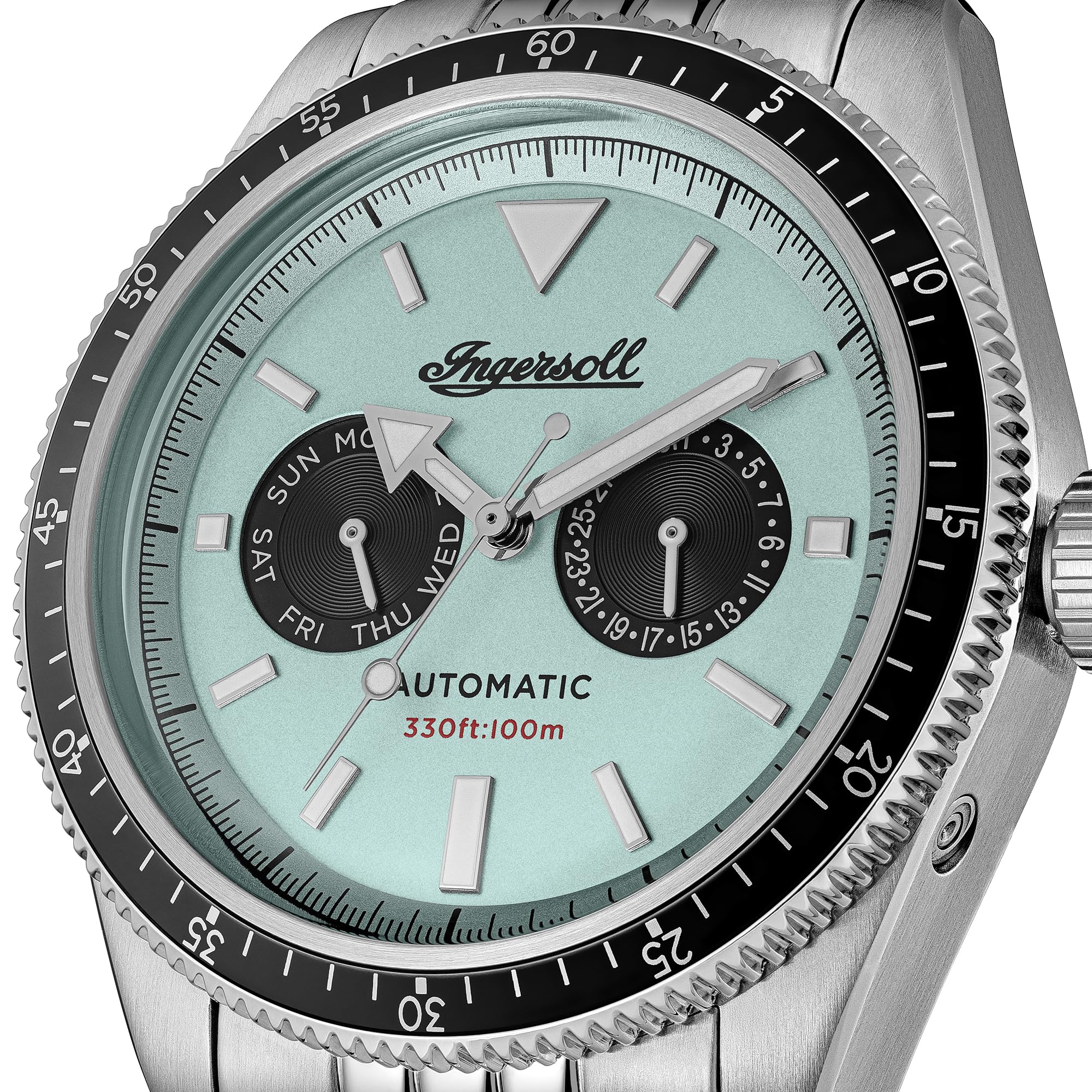 Ingersoll The Outlaw I17202 - Reloj automático para Hombre de 43 mm con Esfera Turquesa y Pulsera de Acero Inoxidable Plateado