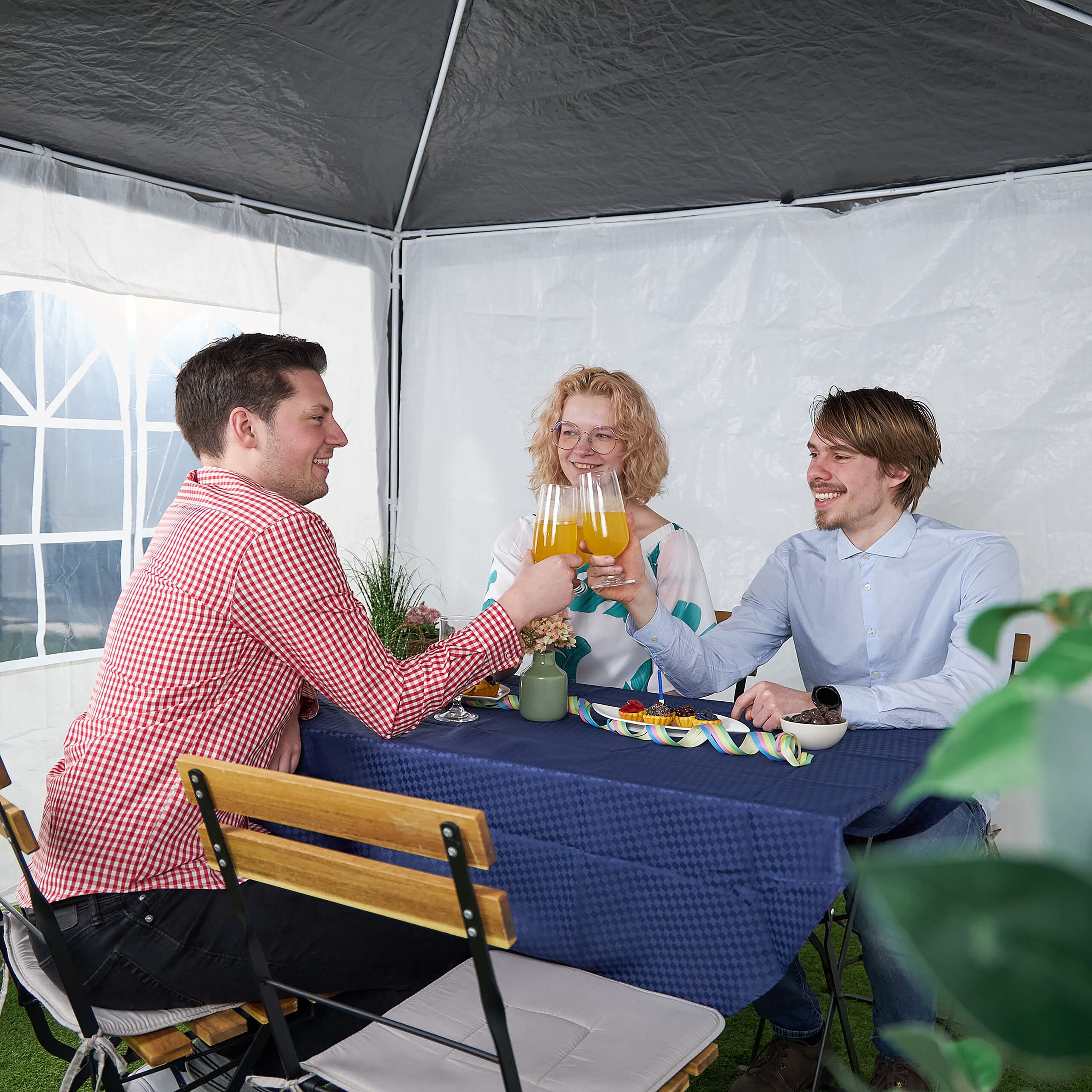 Relaxdays Seitenteile für Pavillon, 3er Set, 2x3 m, wasserdicht, Seitenwände mit Klettverschluss, PE, mit Fenster, weiß