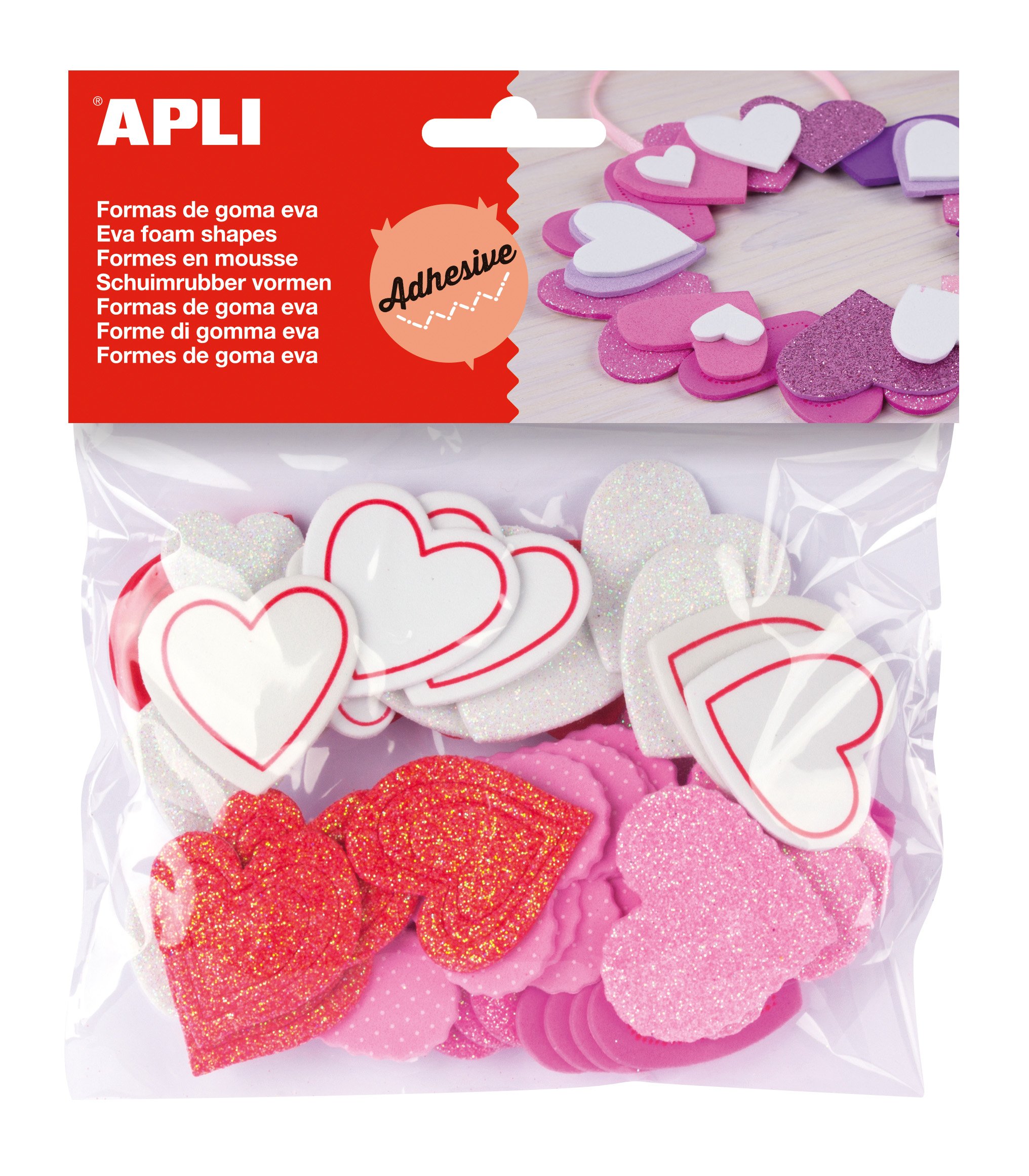 Apli 218149 - Eva Foam Hearts with Glitter - Bag of 52 Units