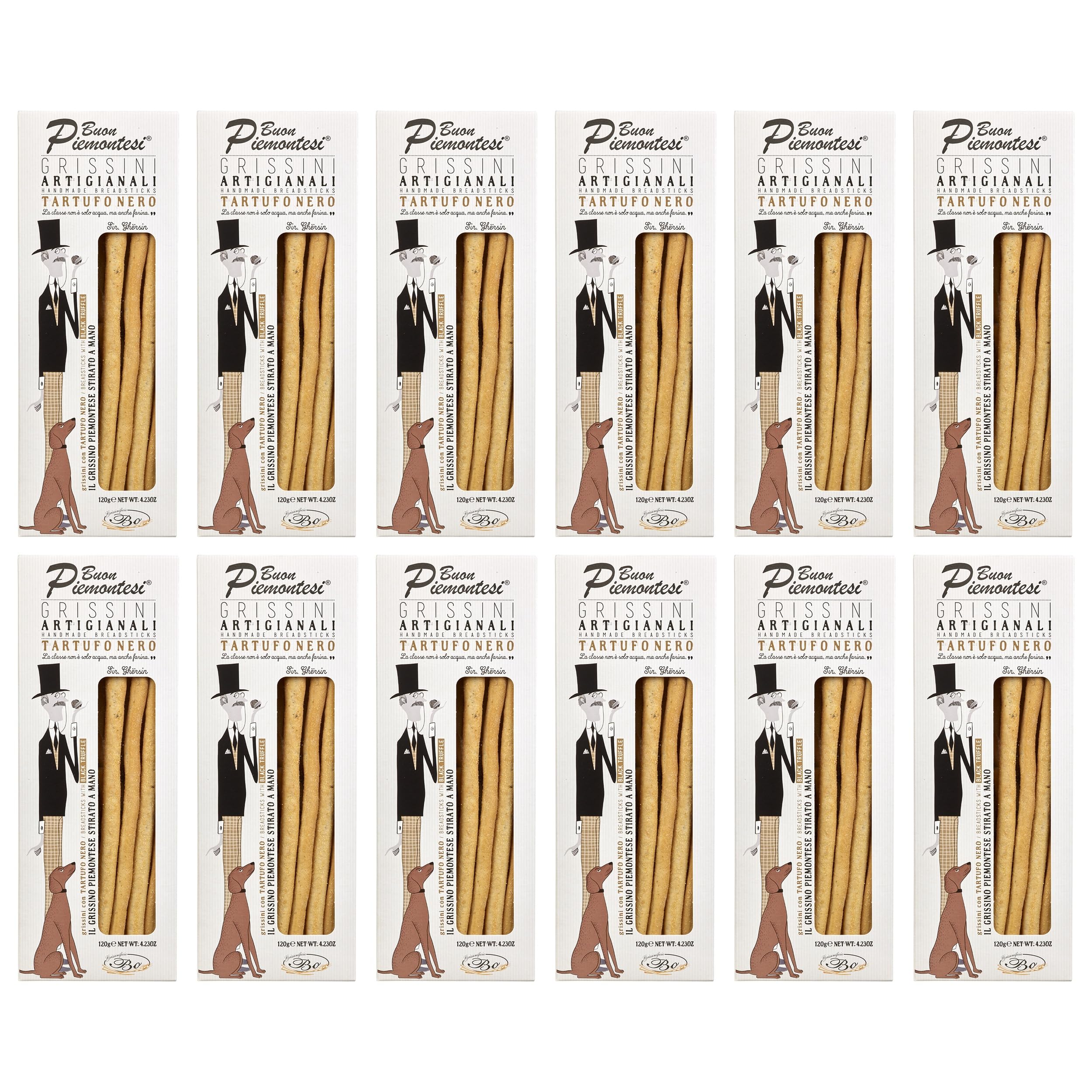 Buon Piemontesi Handgemachte Grissini mit schwarzem Trüffel aus Italien inkl. FeinWert E-Book (12 x 120 g)