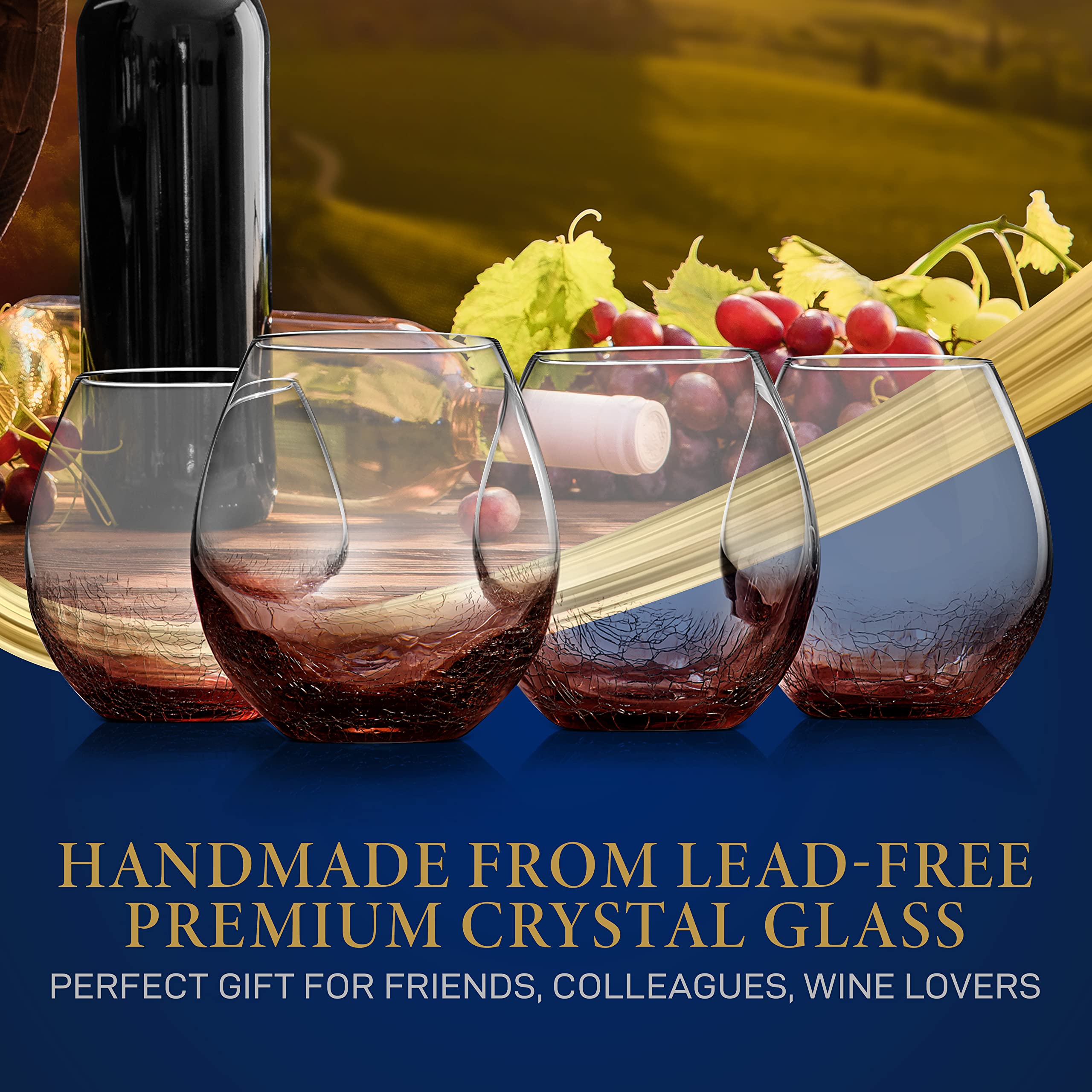 NutriChef Weingläser ohne Stiel, für Rot- oder Weißwein, 540 ml, 4 Stück, für Partys und Geschenke, klares, bleifreies und eisrissiges Design