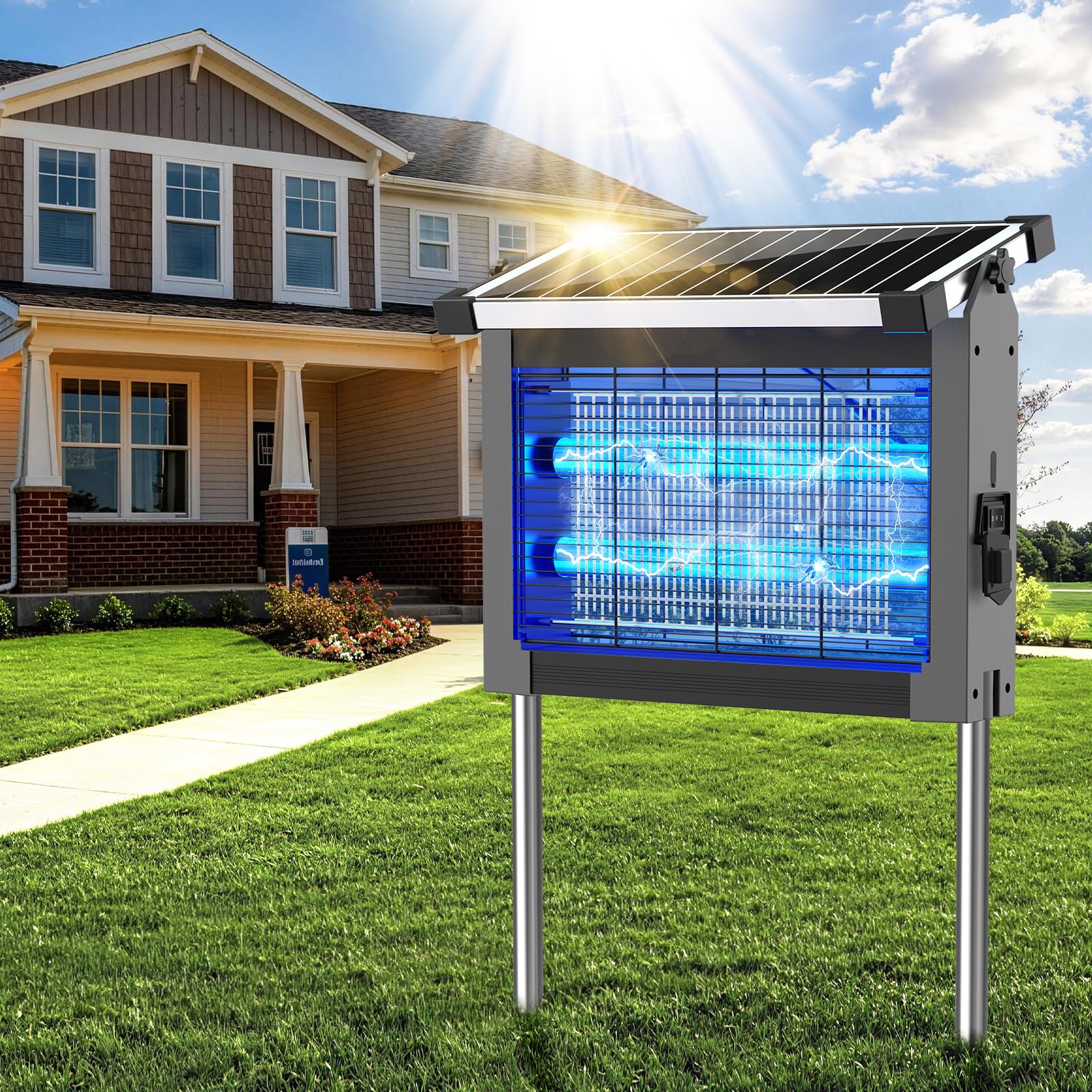 Solar Bug Zapper Outdoor Wasserdicht Moskito Zapper Outdoor 4500V Elektrischer Insektenvernichter Indoor w/Smart Lichtsensor Mückenfalle Fliegenvernichter Solarbetrieben für Terrasse Küche Garage Hof