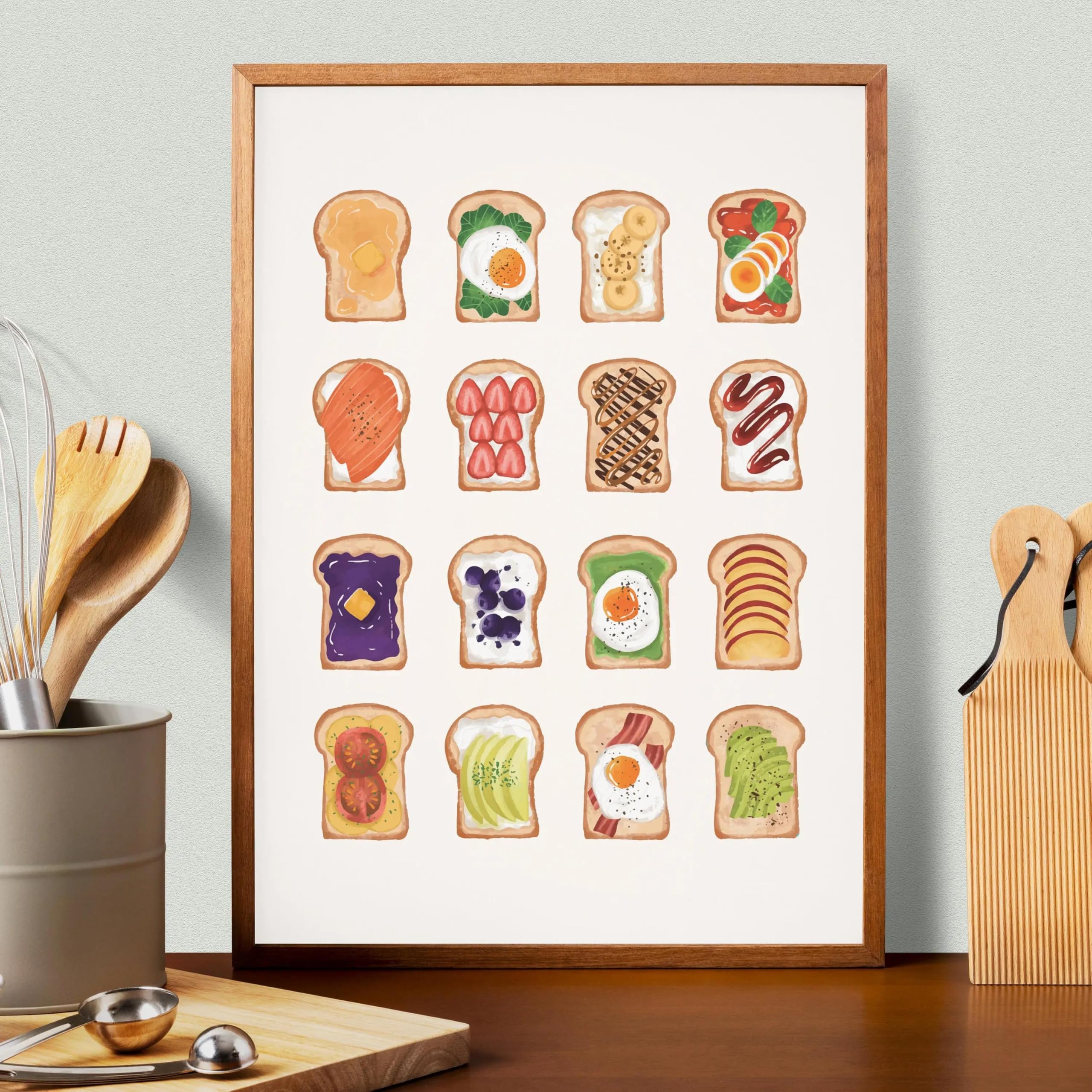 Baibexing Toast Breakfast Egg Avocado Tomato Strawberry Tuna Chocolate Poster Print Wall Art Pictures Canvas Painting Room Home Decor 30X40Cm Unframed