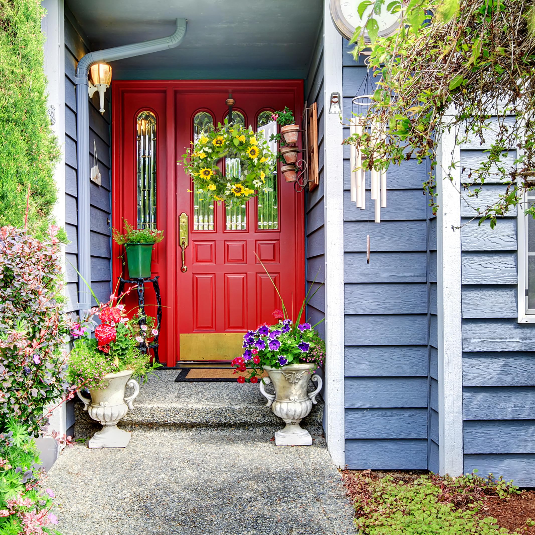 WreathDream Spring Wreath for Front Door Summer Sunflower Wreath with Flower for Front Door Indoor Outdoor Wedding Anniversary Party Home Wall Window Festival Decoration