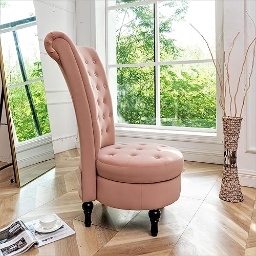 Miniatura 7 de Royal - Silla decorativa de terciopelo con respaldo alto para tocador con almacenamiento y tapicería de lujo, diseño retro y uso versátil para sala