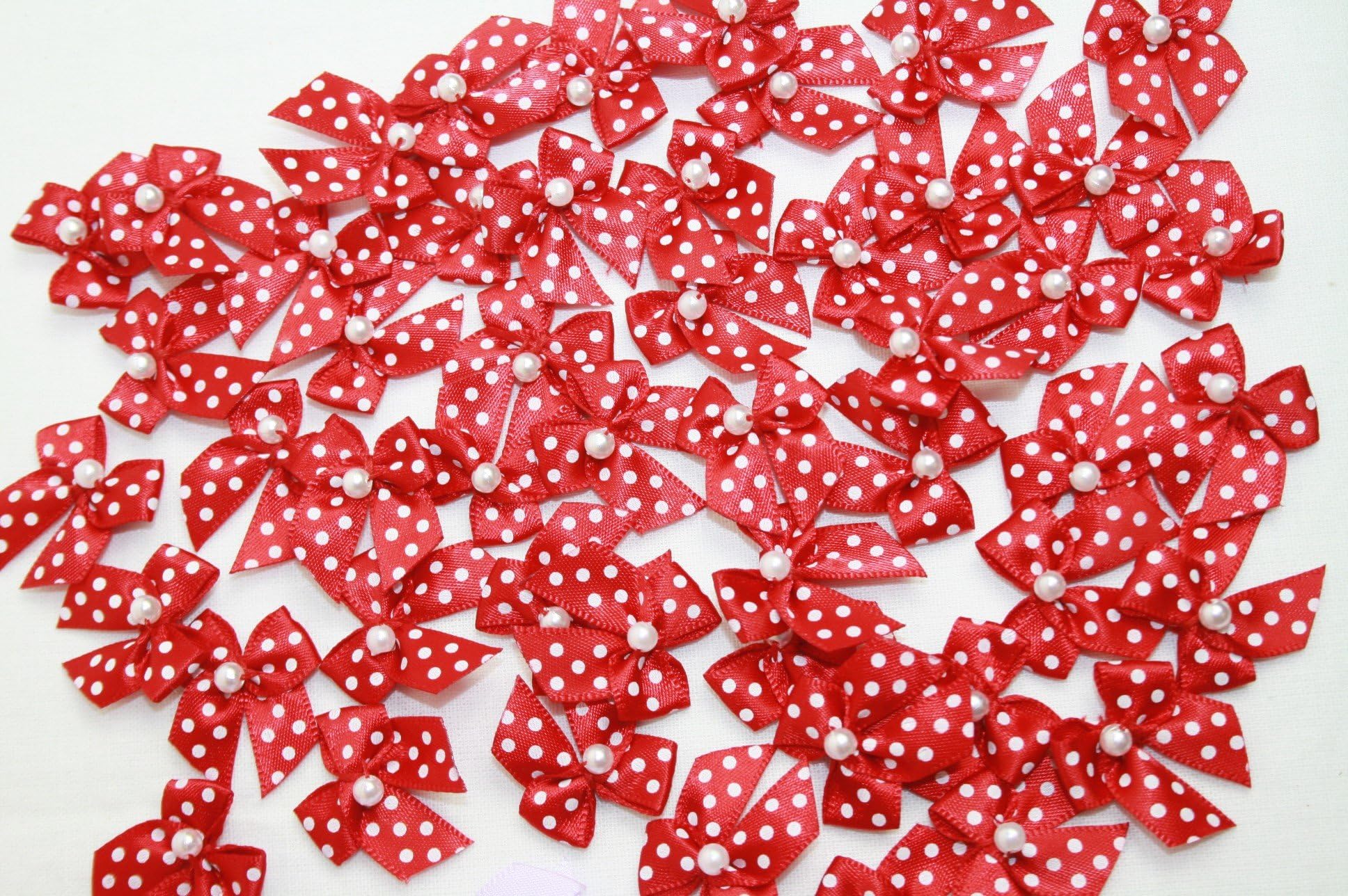9mm Mini Polka Dot Red Ribbon Bow x 100